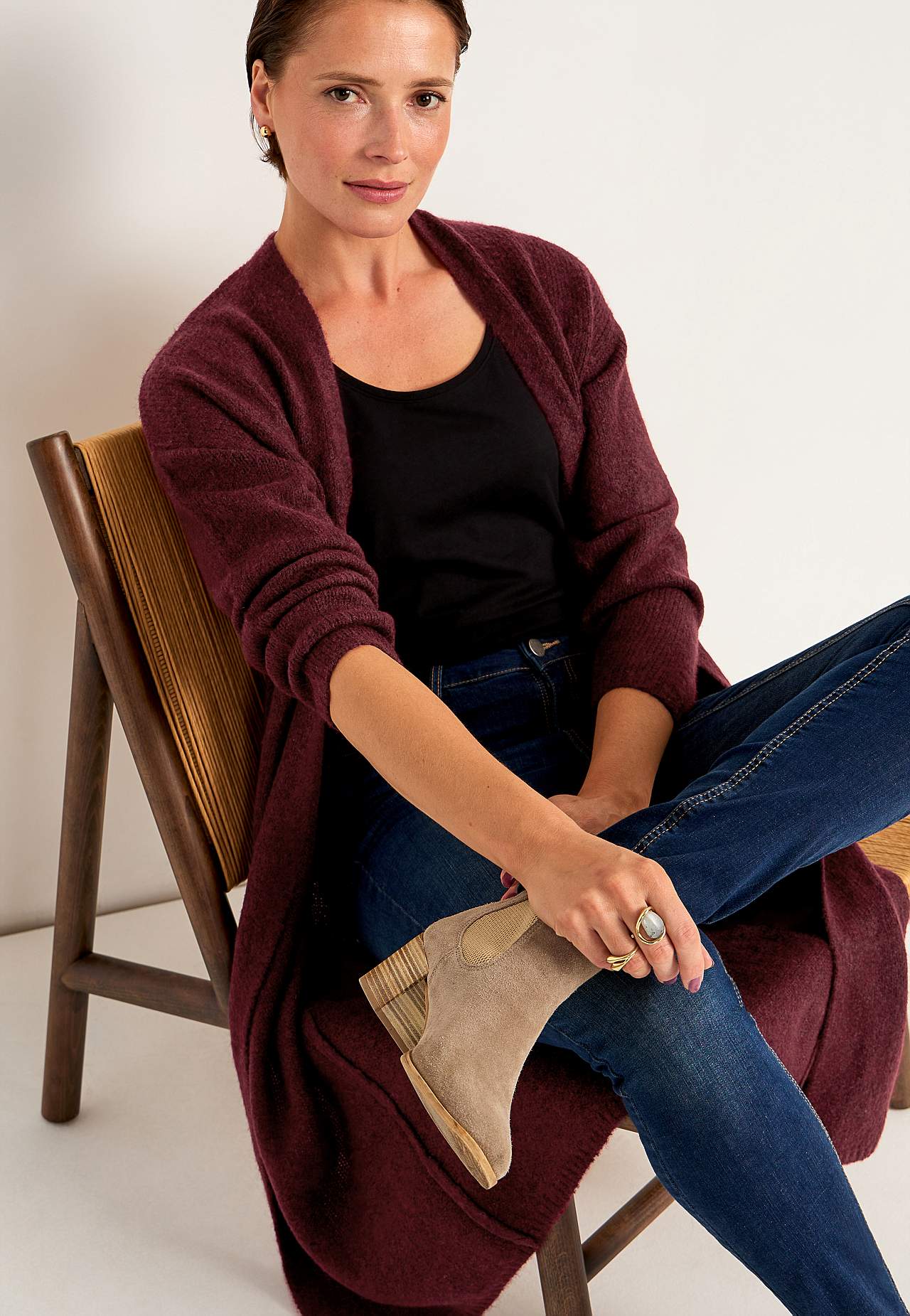 Strikket, lang cardigan