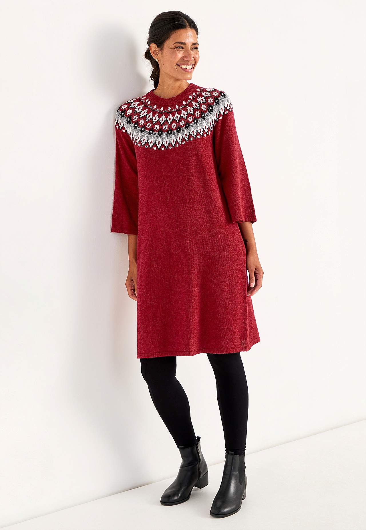 Strikket, jacquard-mønster kjole