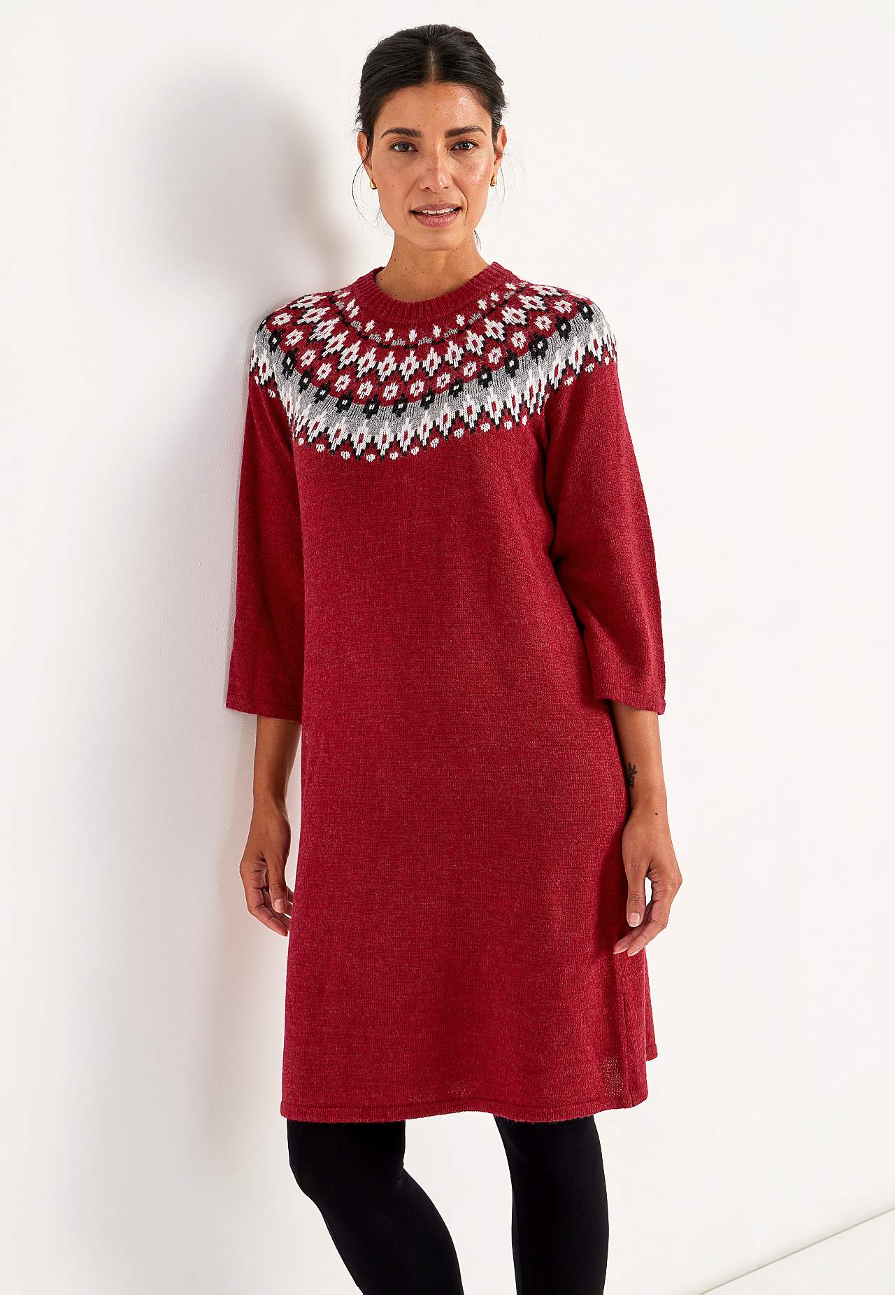 Strikket, jacquard-mønster kjole