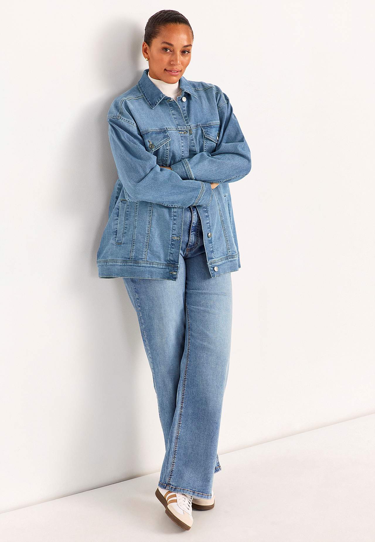 Lang denimjakke med stretch