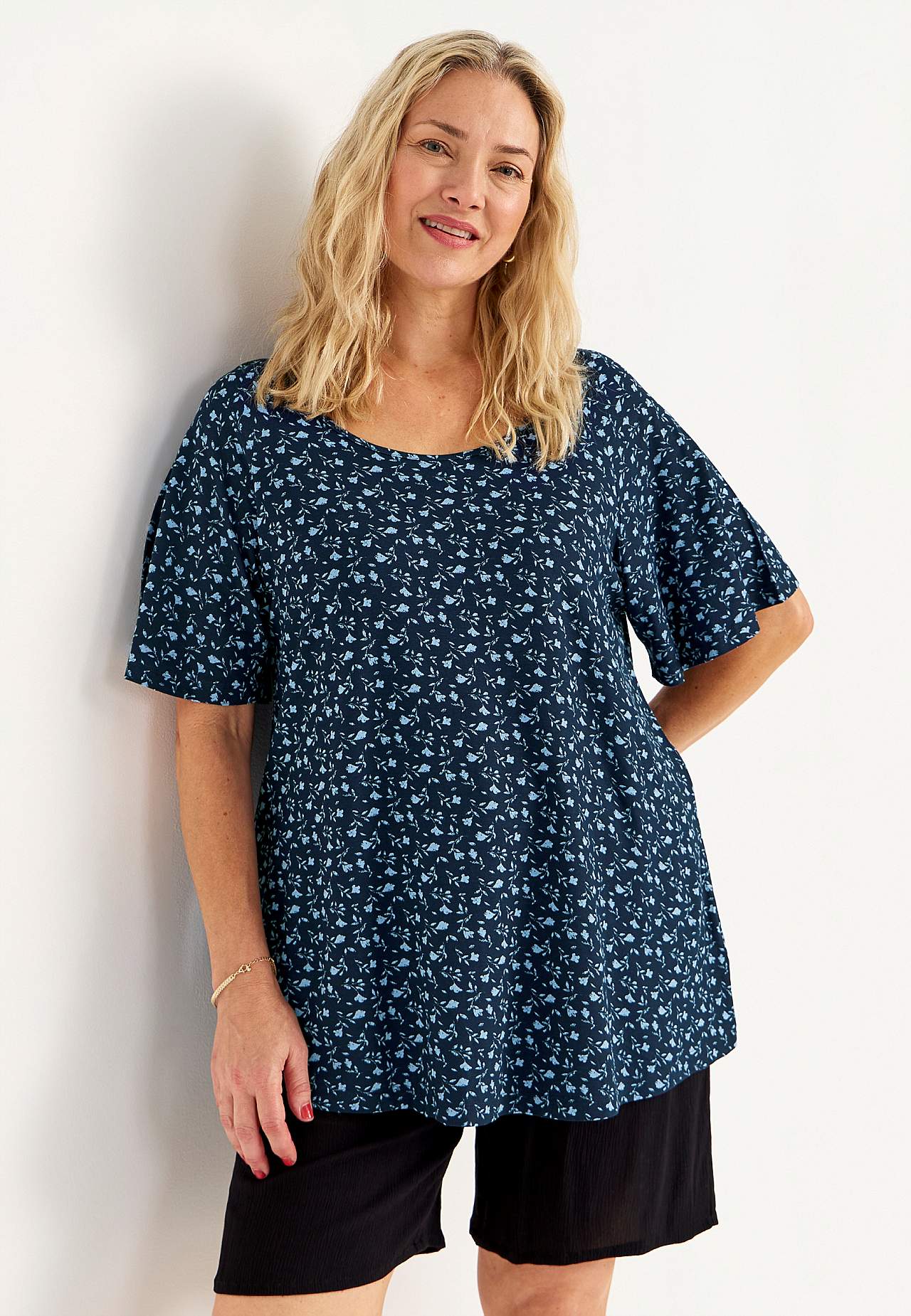 Jerseytunika med et blomstermønster