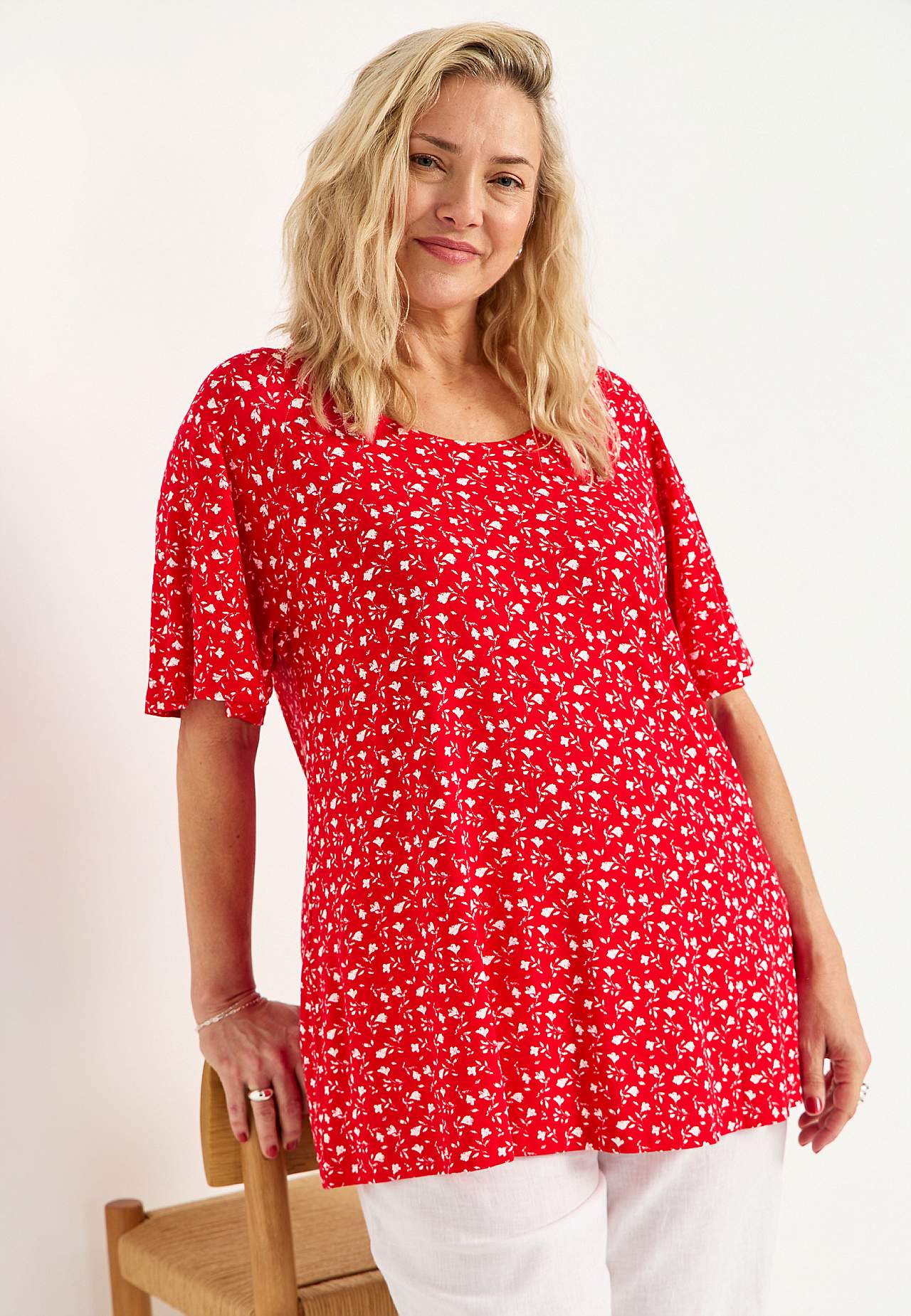 Jerseytunika med et blomstermønster