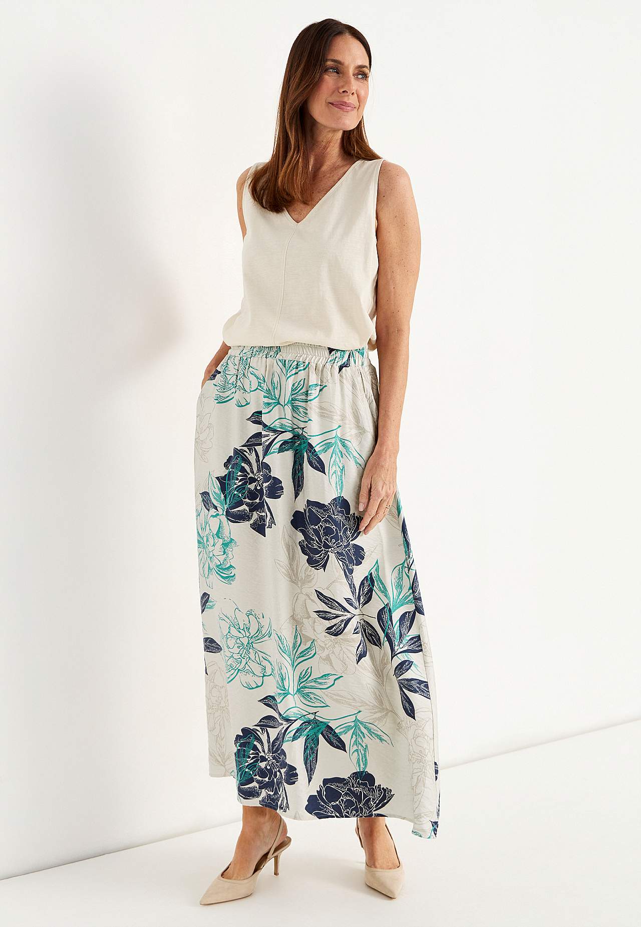 Blomstret skjørt med lommer