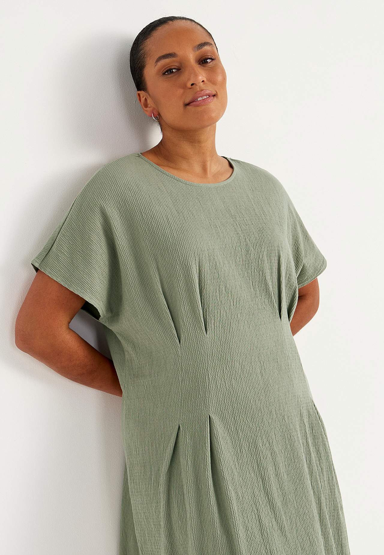 Kjole i rynket bomullsjersey