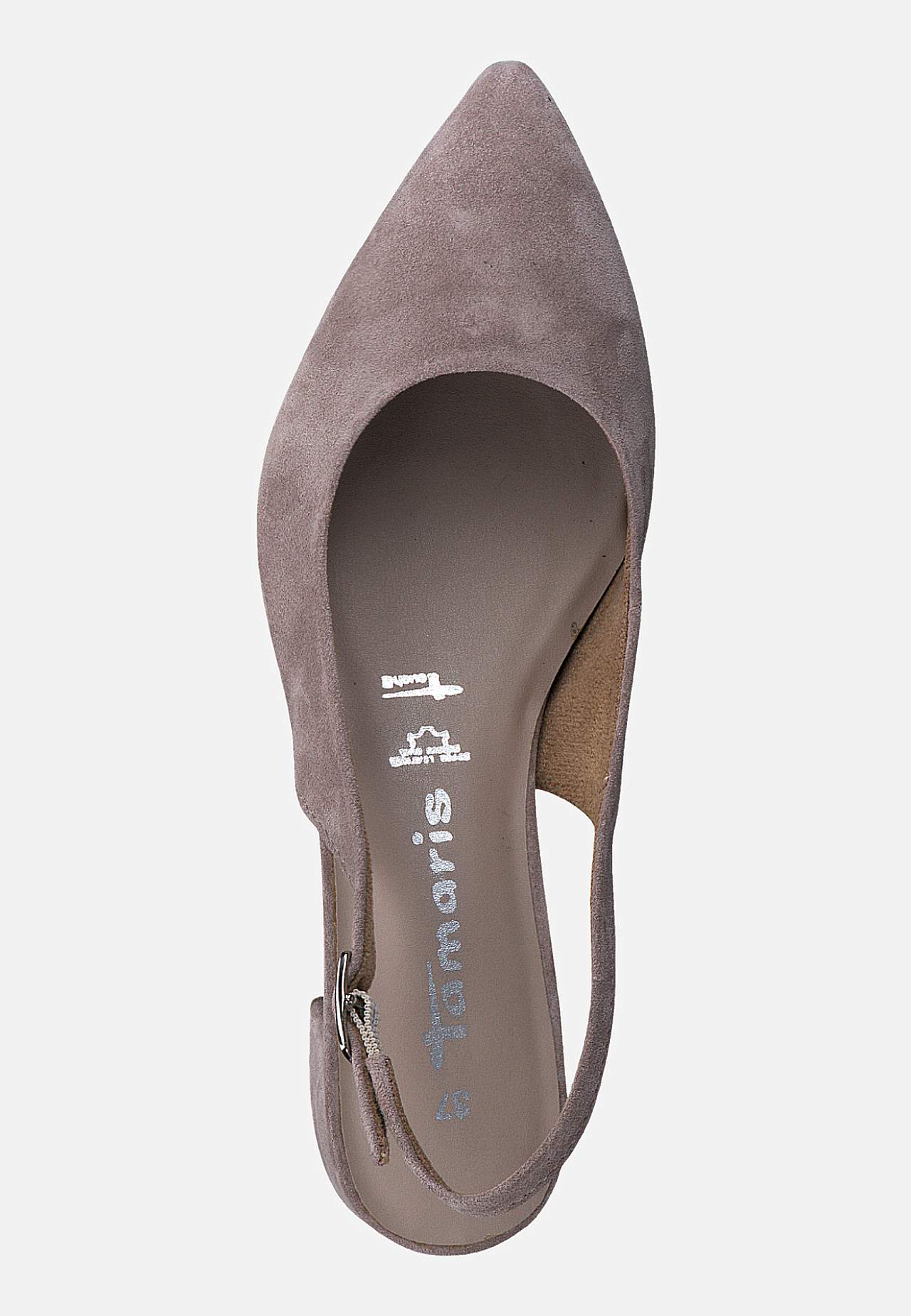 Slingbackser i semsket skinn