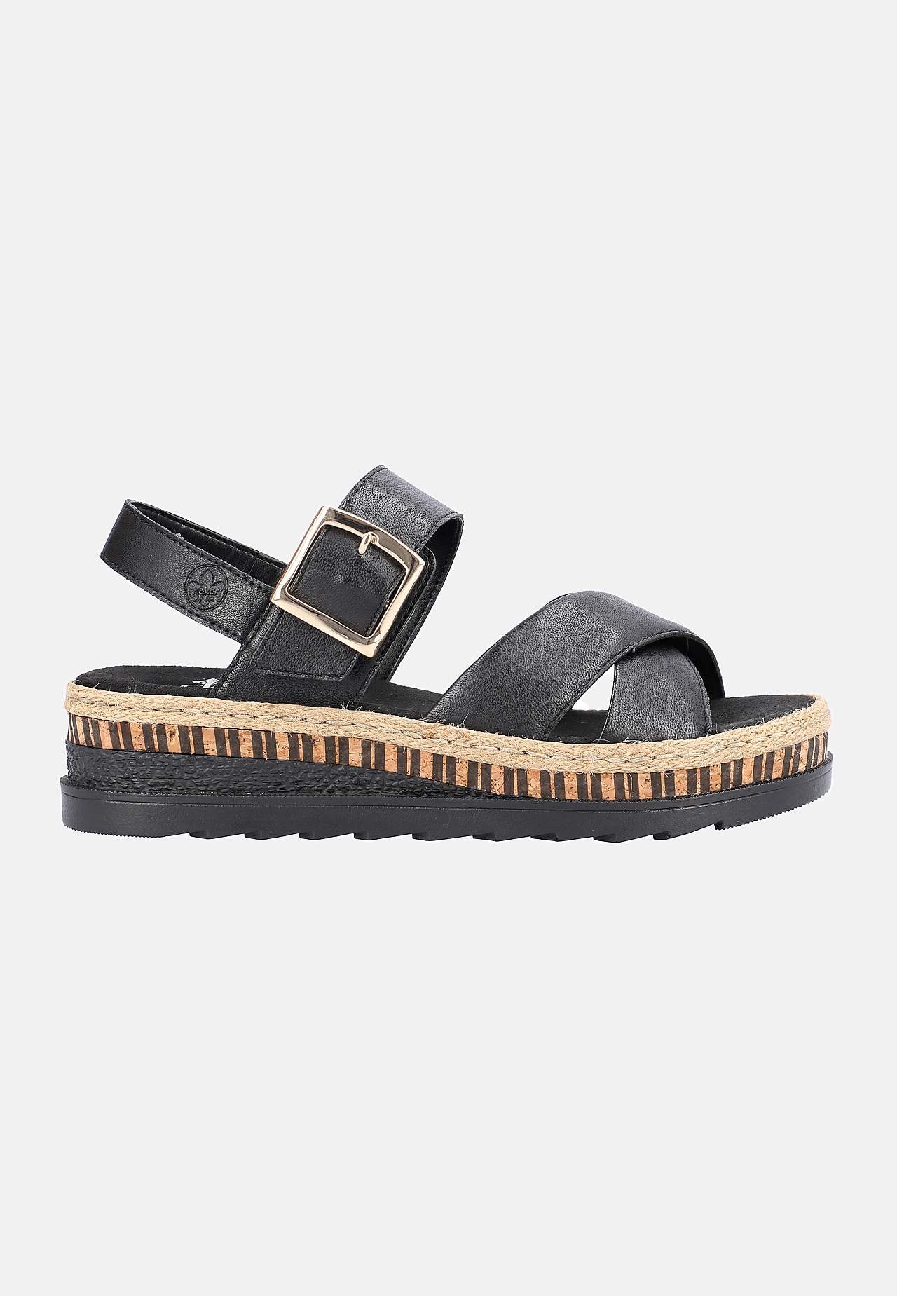 Komfortabel skinnsandal med kryssede stropper