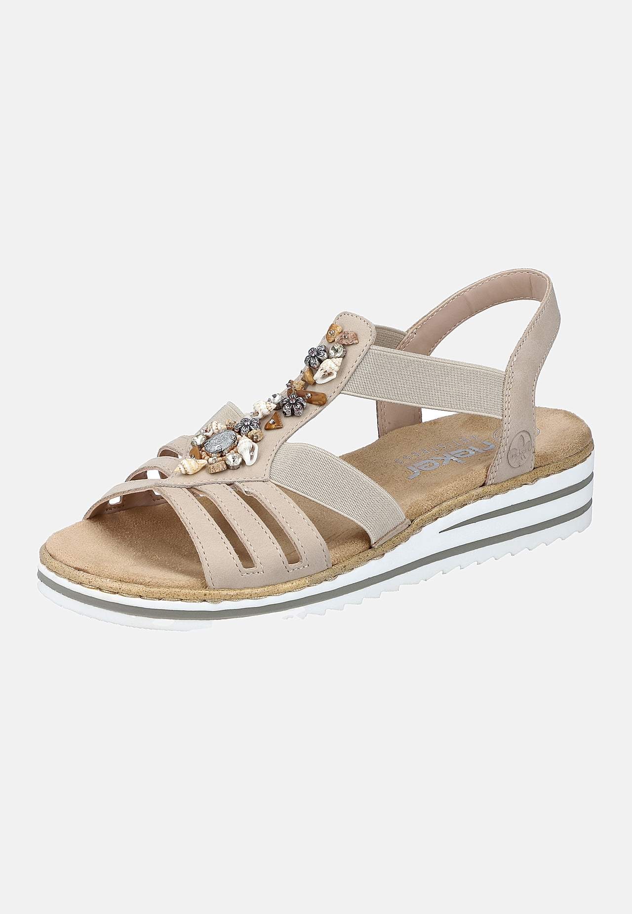 Sandaler med dekorative skjell og steiner