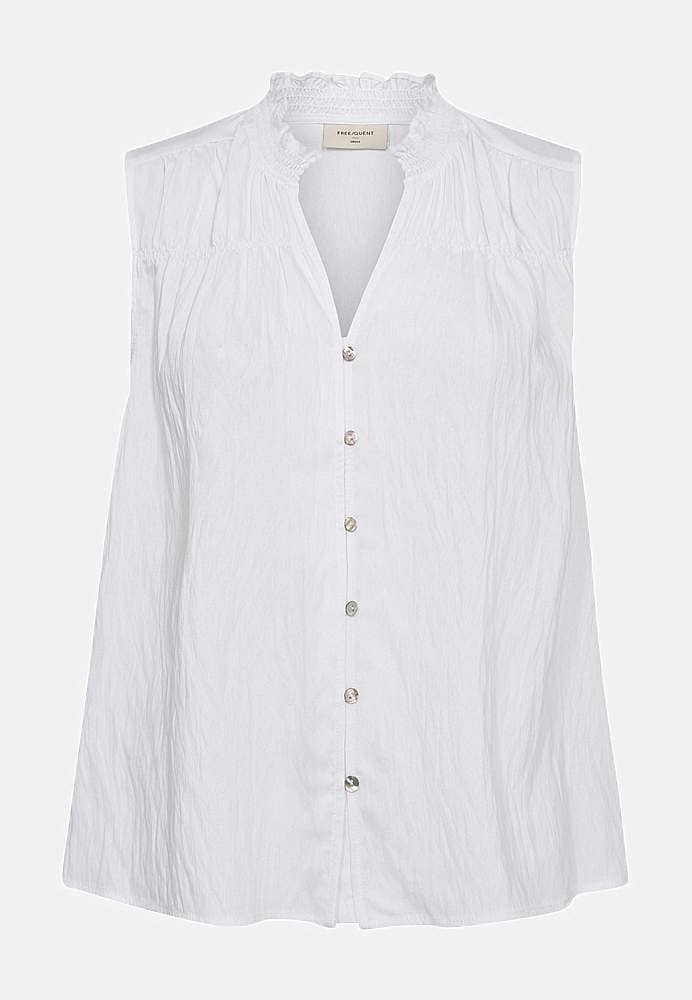 Ermløs bluse med rynkedetaljer