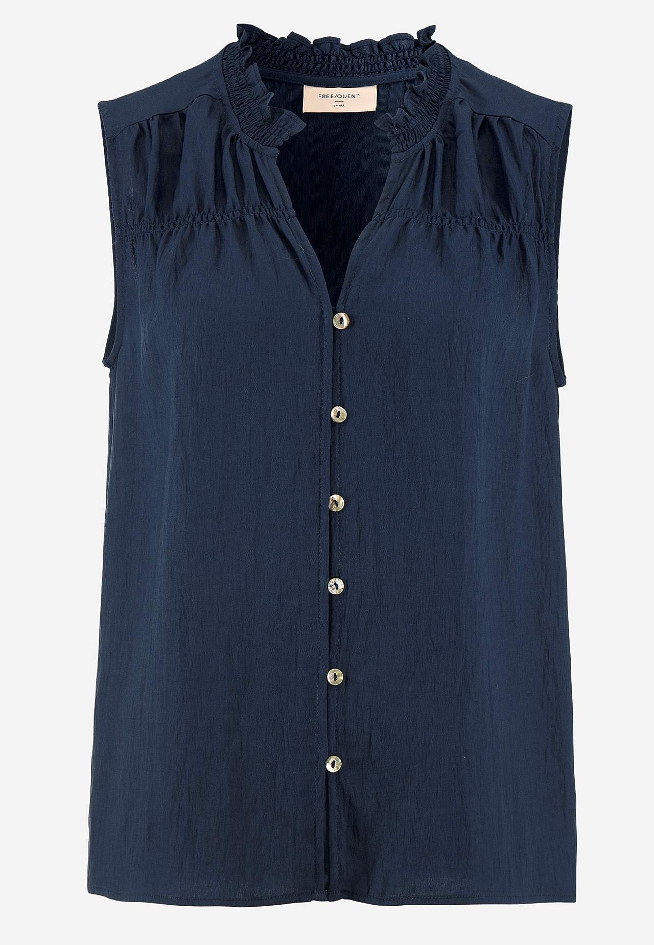Ermløs bluse med rynkedetaljer