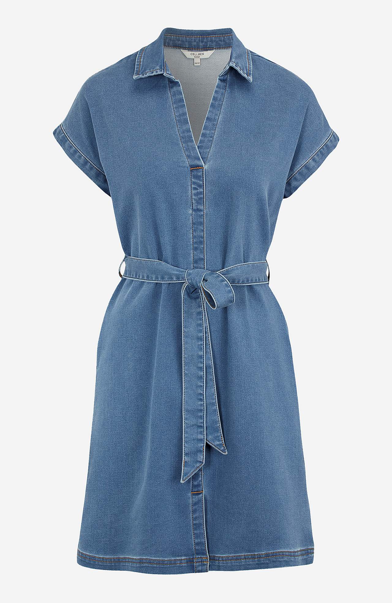 Kort denimkjole med knytbelte