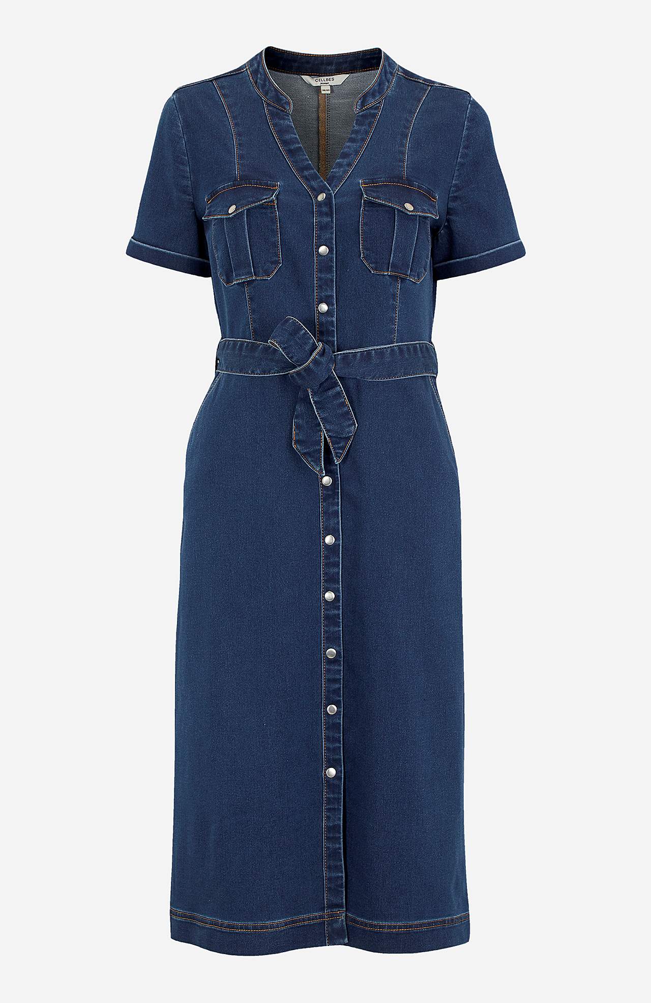 Stretchy denimkjole med knytbelte Olina
