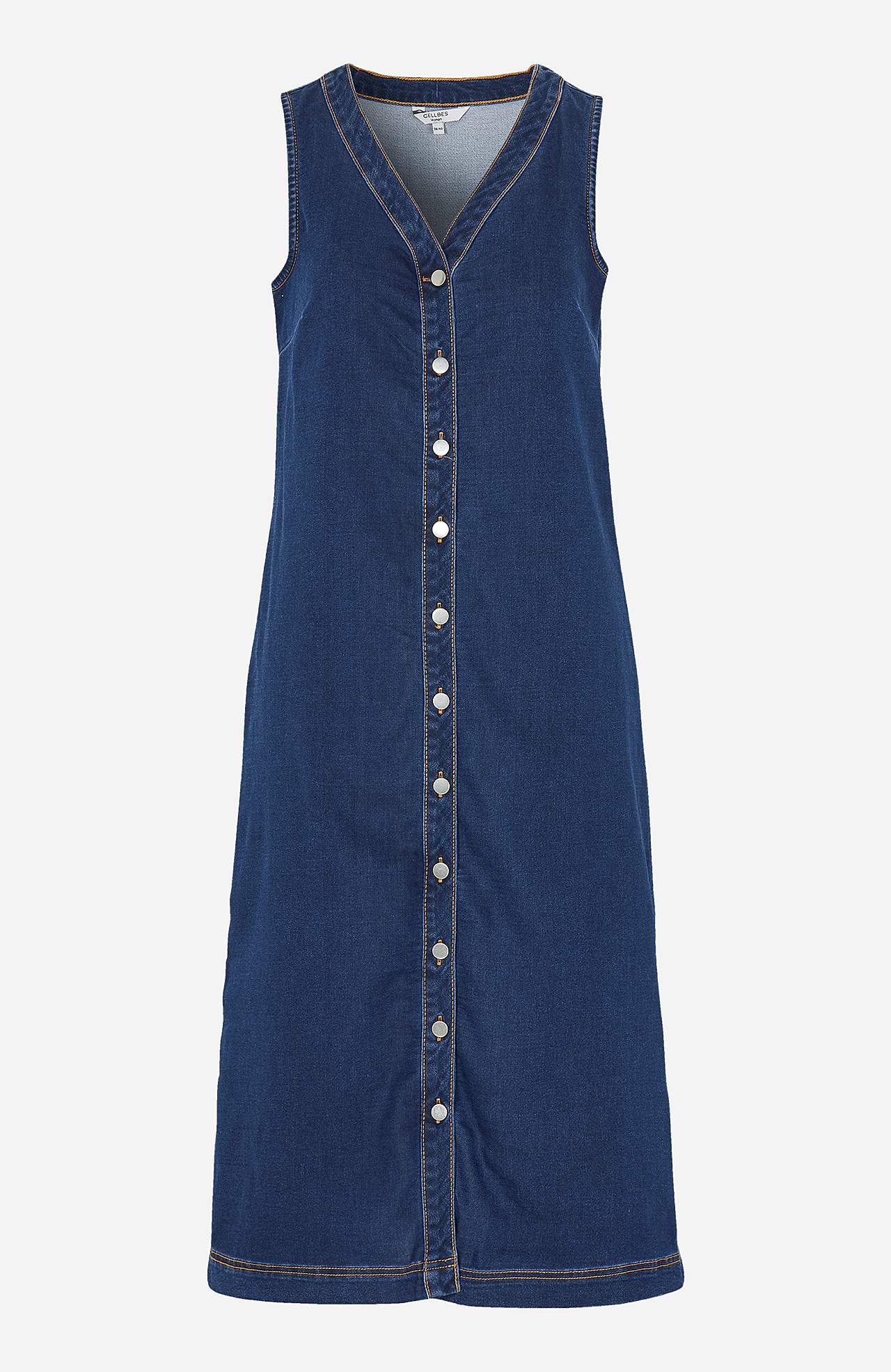 Ermløs denimkjole med knapper