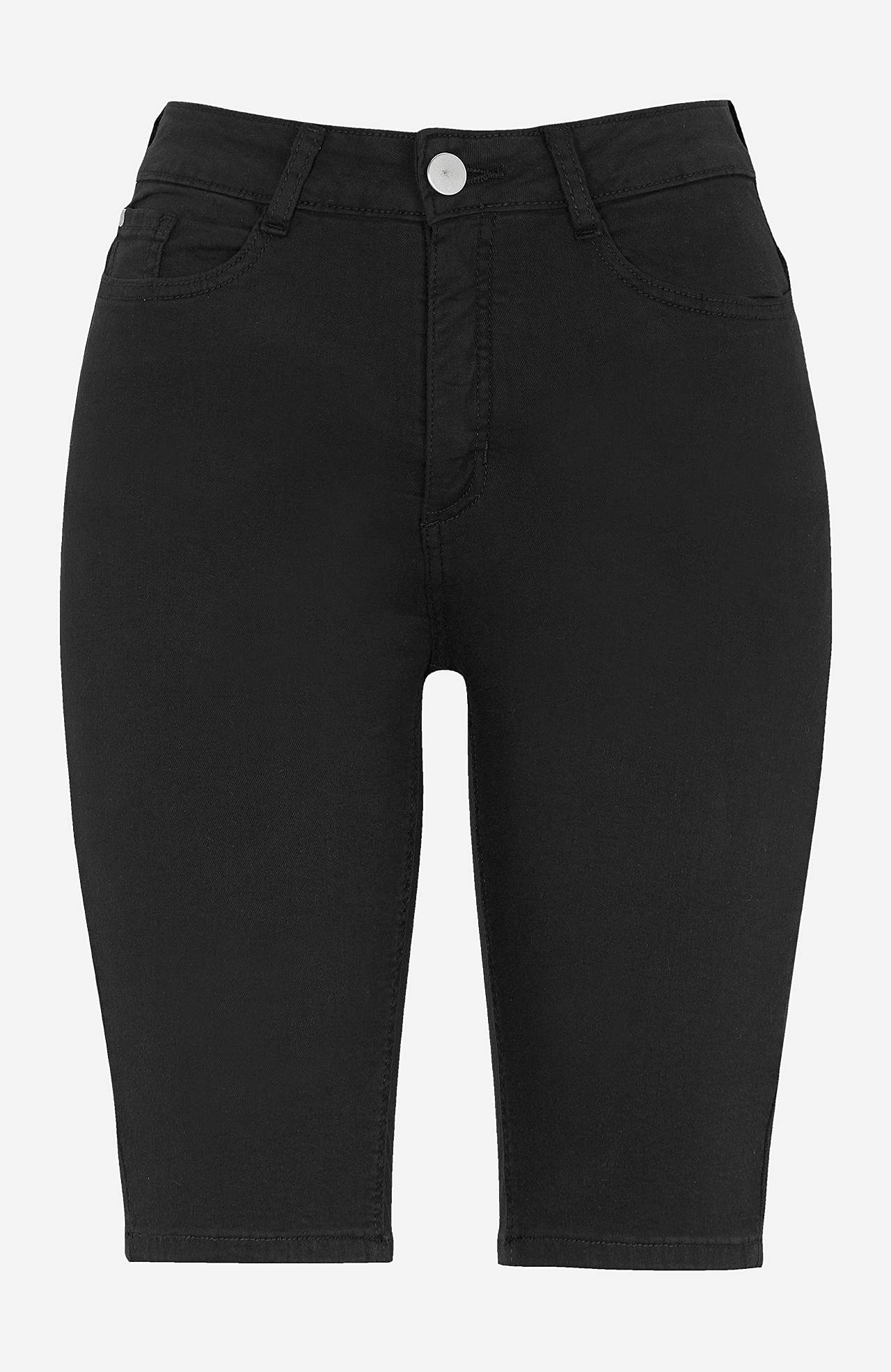 Stretchy jeans-shorts med langt bein