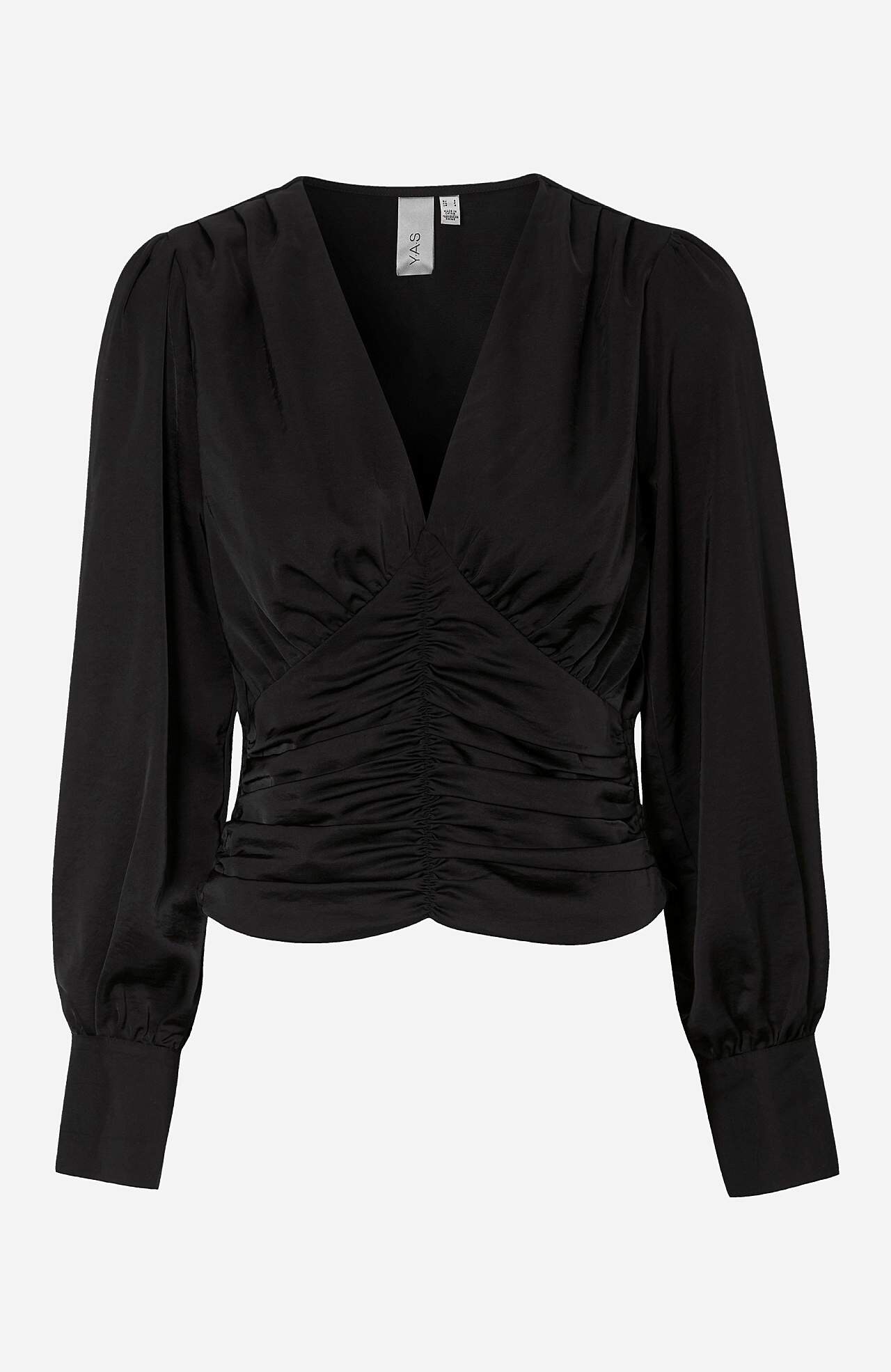 Satengbluse med drapering Pamela