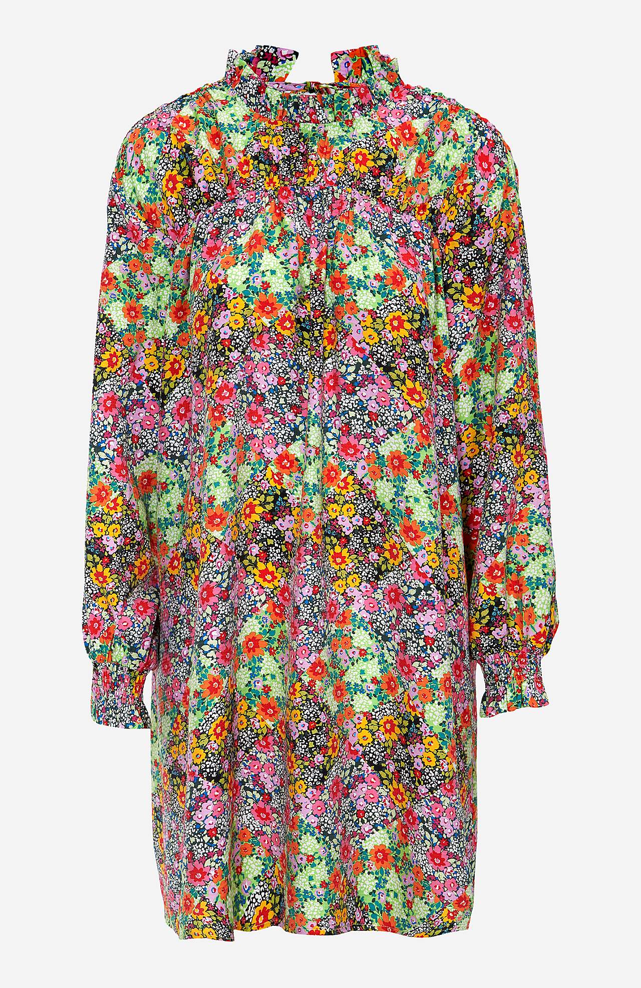 Småblomstret kjole med volanger