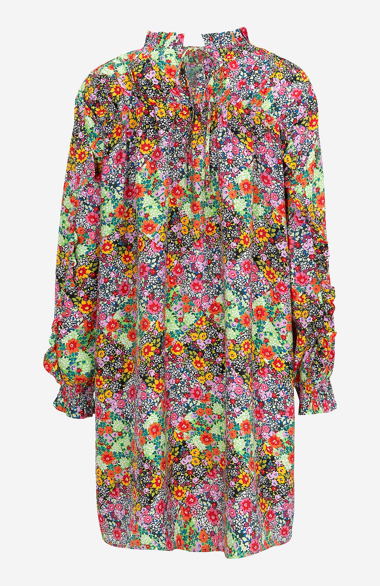 Småblomstret kjole med volanger