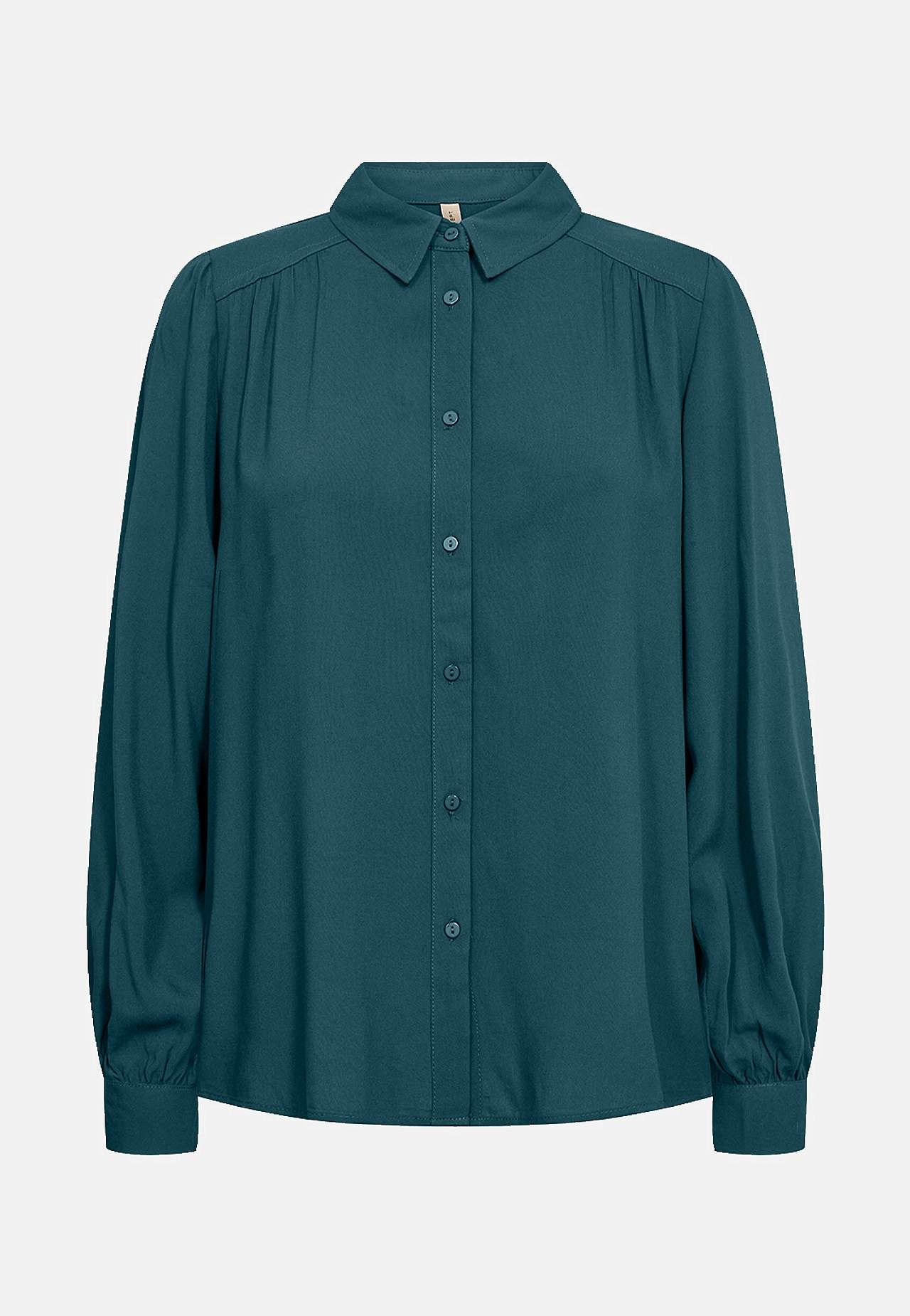 Ensfarget viskosebluse med krage
