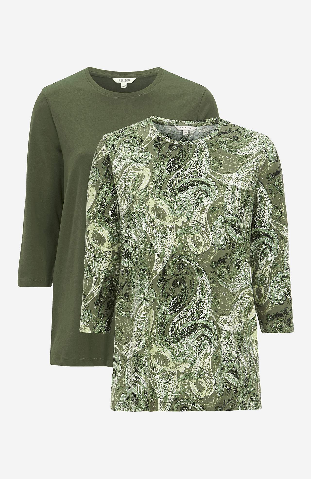 Jerseytopp med 3/4 ermer 2-pack