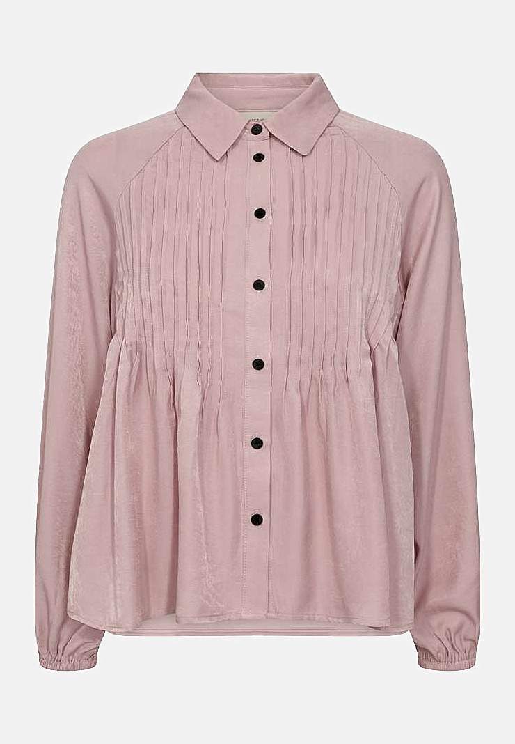Ensfarget viskosebluse med krage