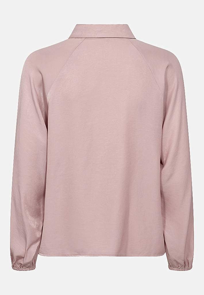 Ensfarget viskosebluse med krage