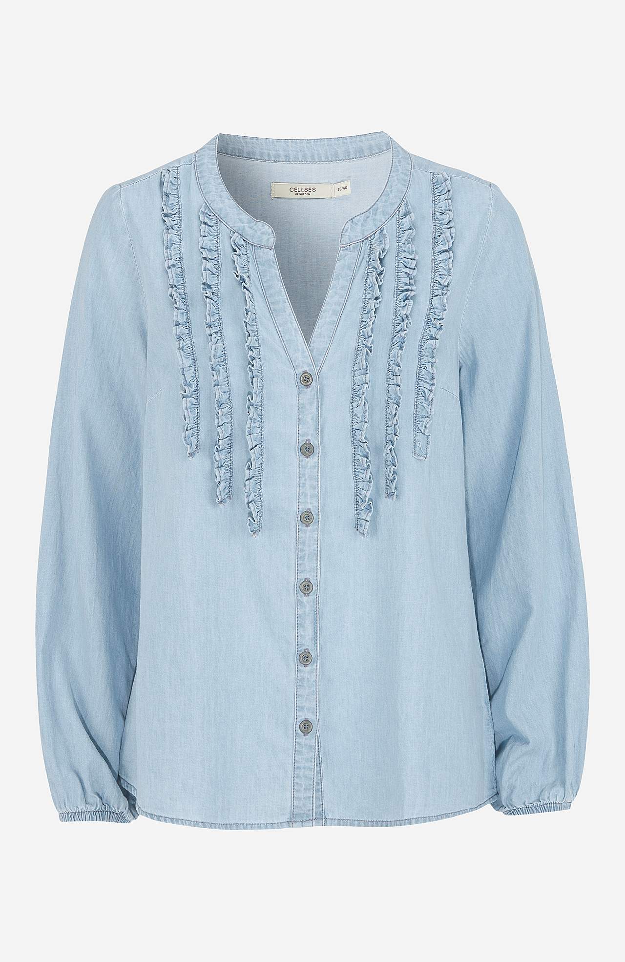Denimskjorte med volangdetaljer Kristin