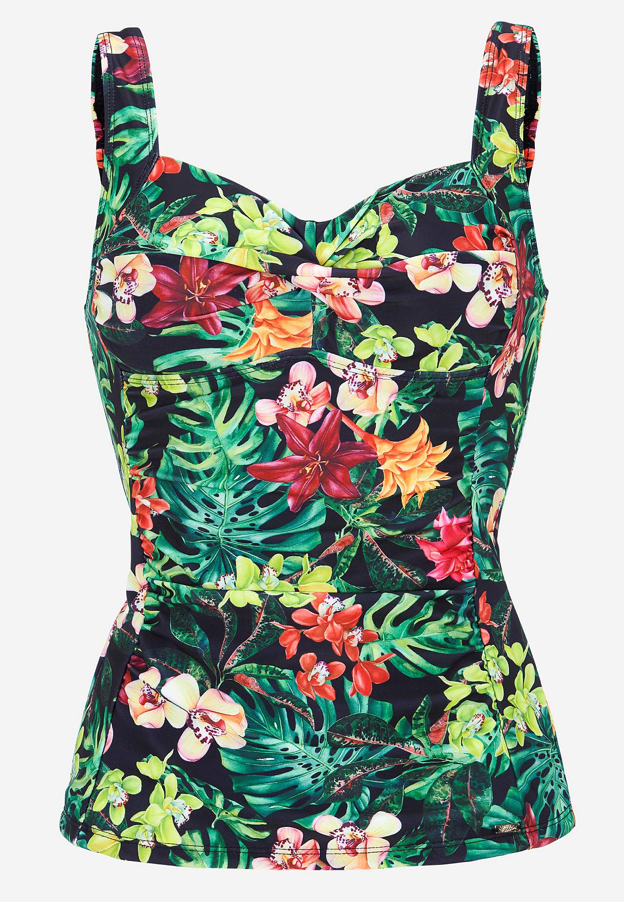 Tankinitopp med shaping-effekt og et blomstermønster