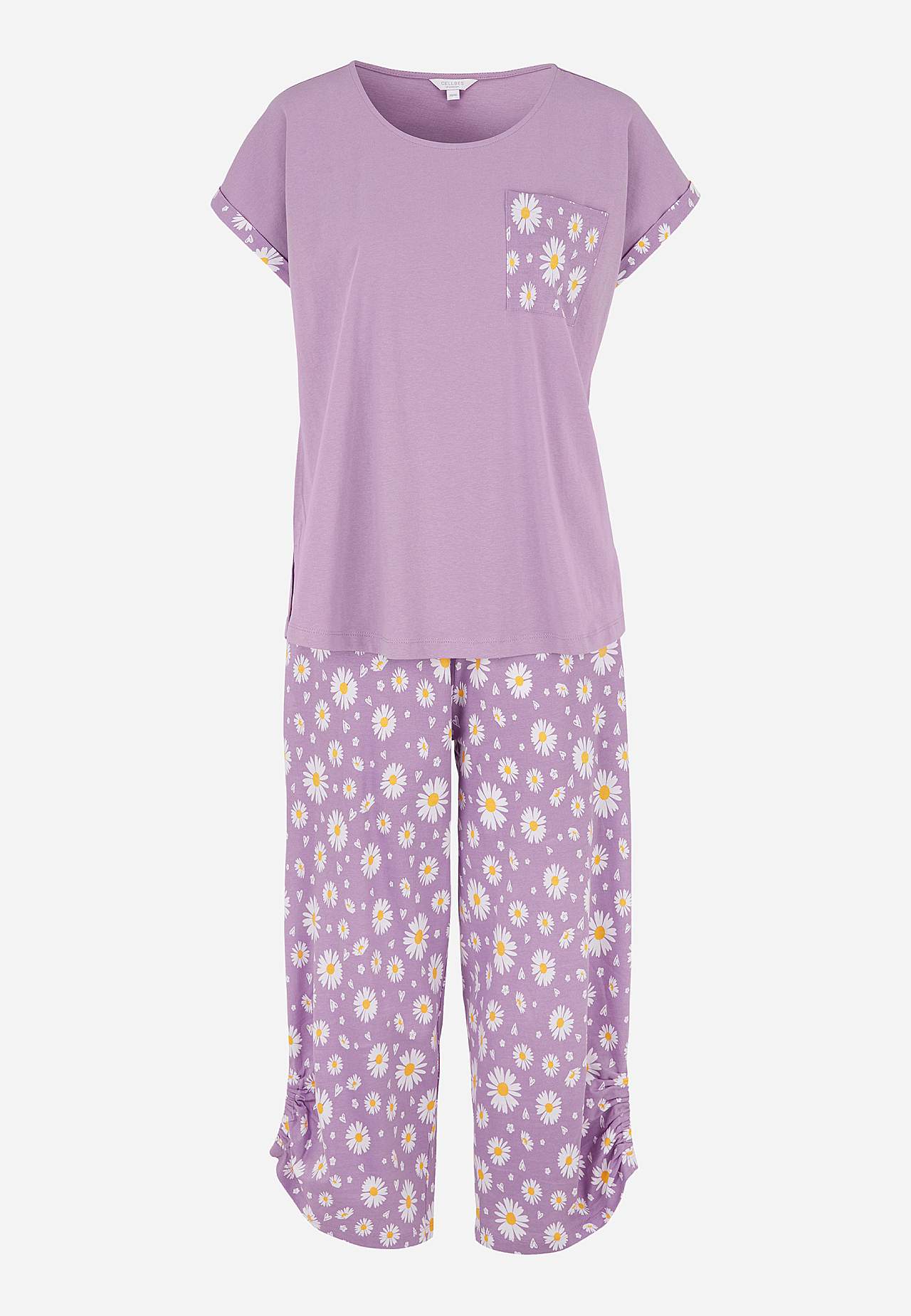 Todelt pyjamas med ensfarget øvre del
