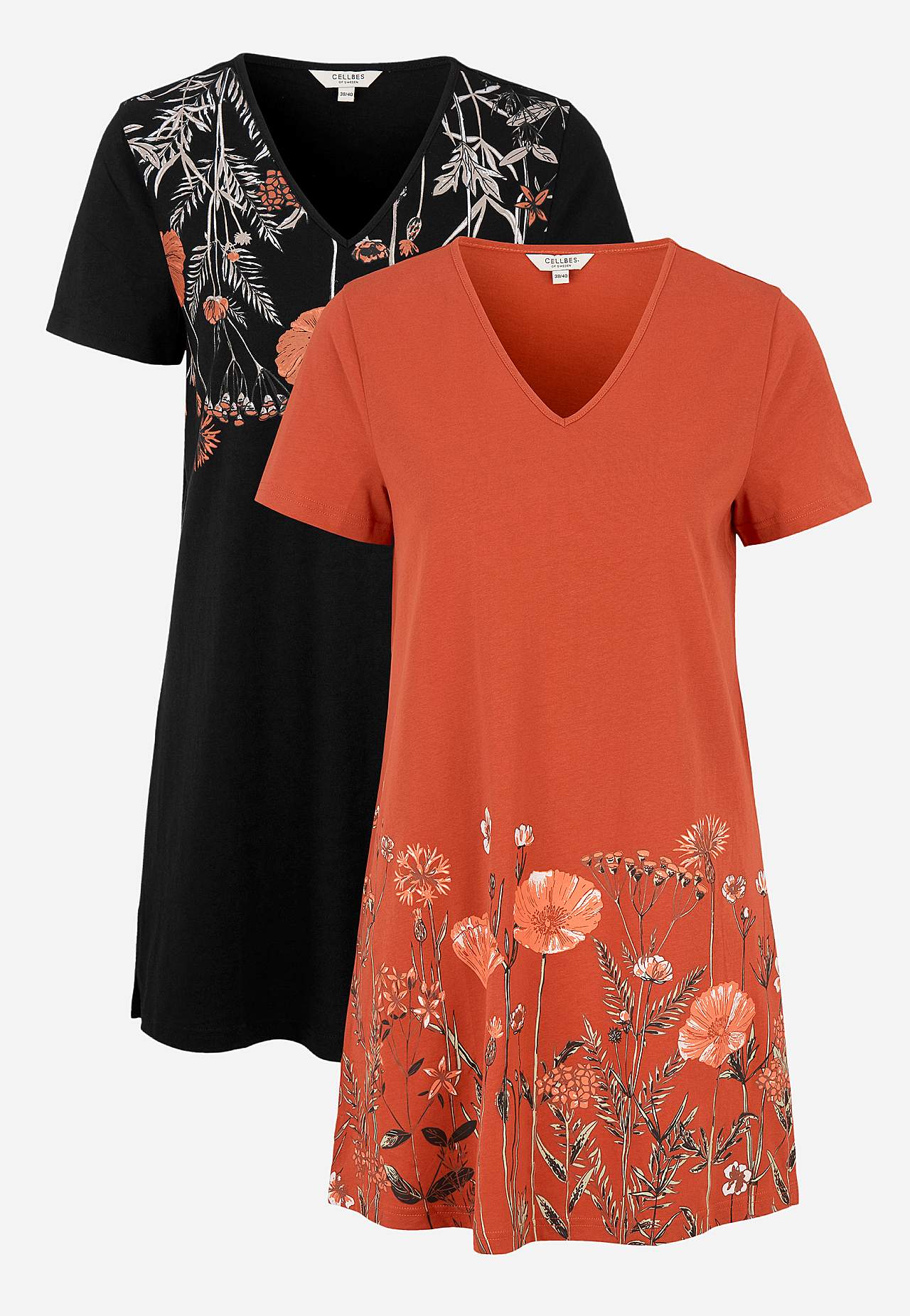 Mønstrede jerseytunikaer Barbro 2-pack