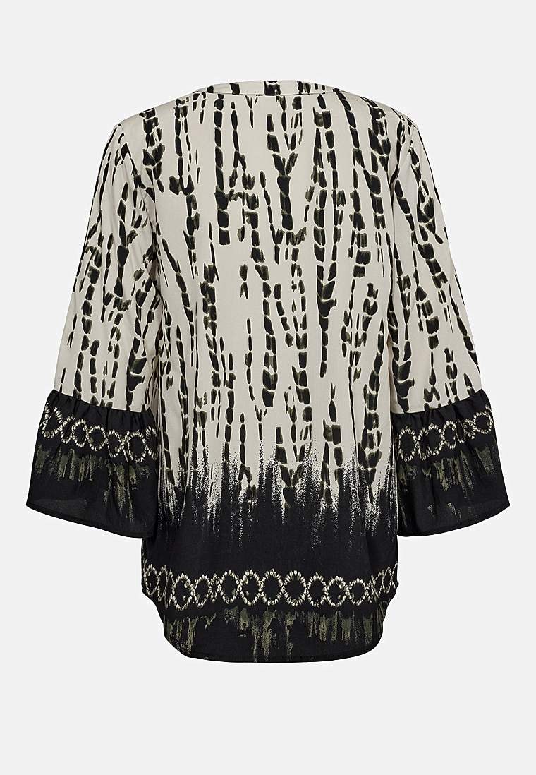 Mønstret bluse med volang i ermeslutten Aby