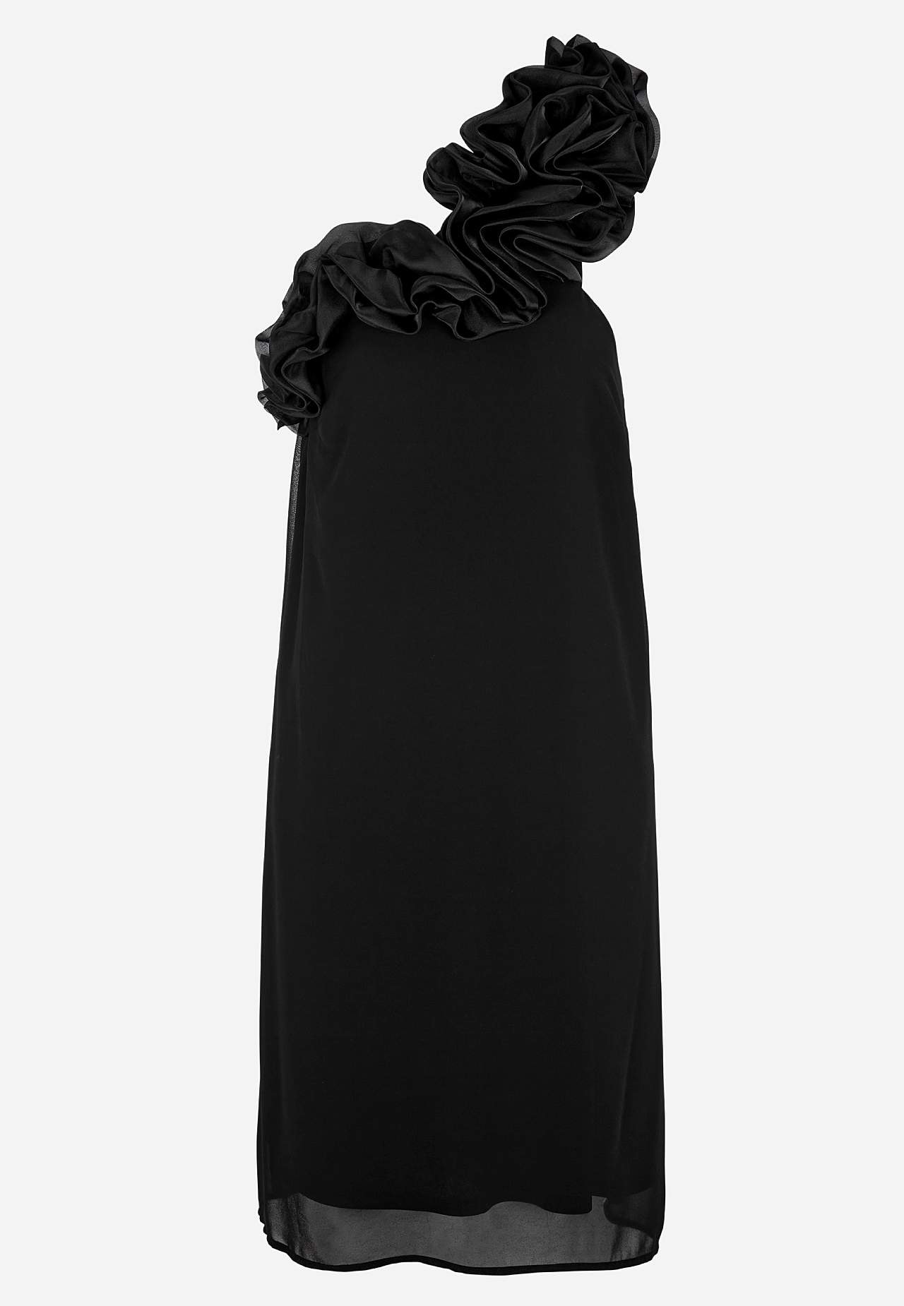 Asymmetrisk cocktailkjole med volang