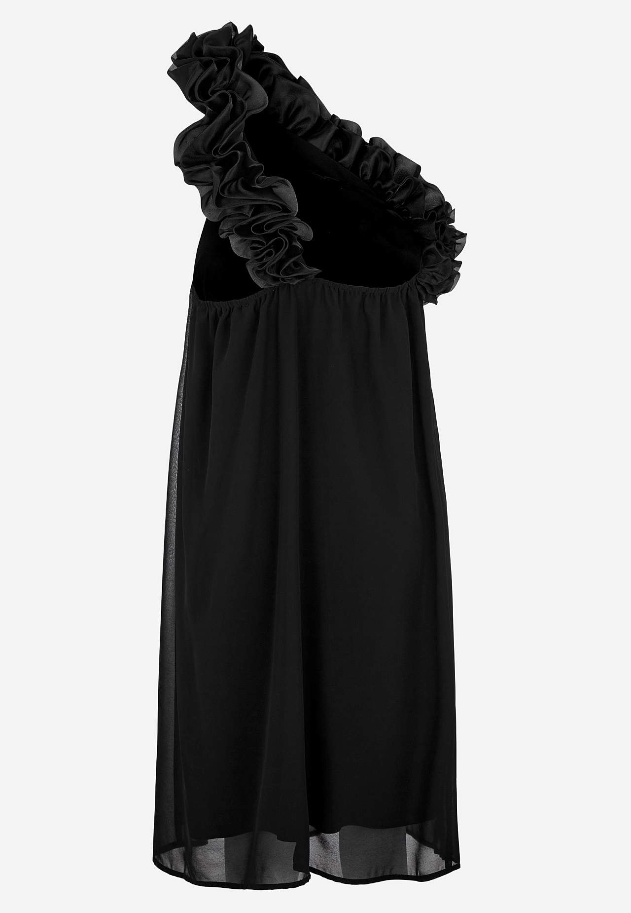 Asymmetrisk cocktailkjole med volang
