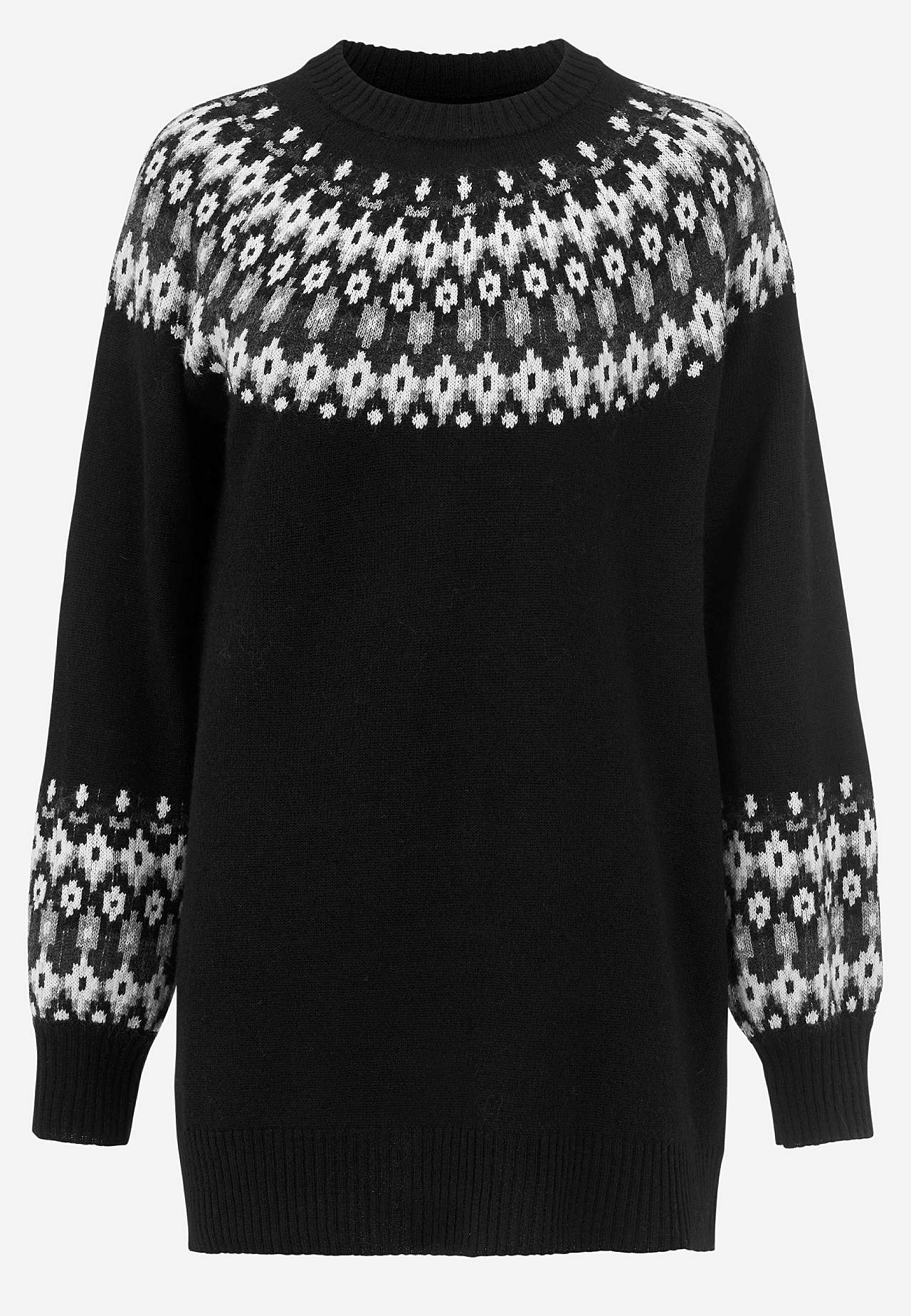 Strikket, jacquard-mønster genser