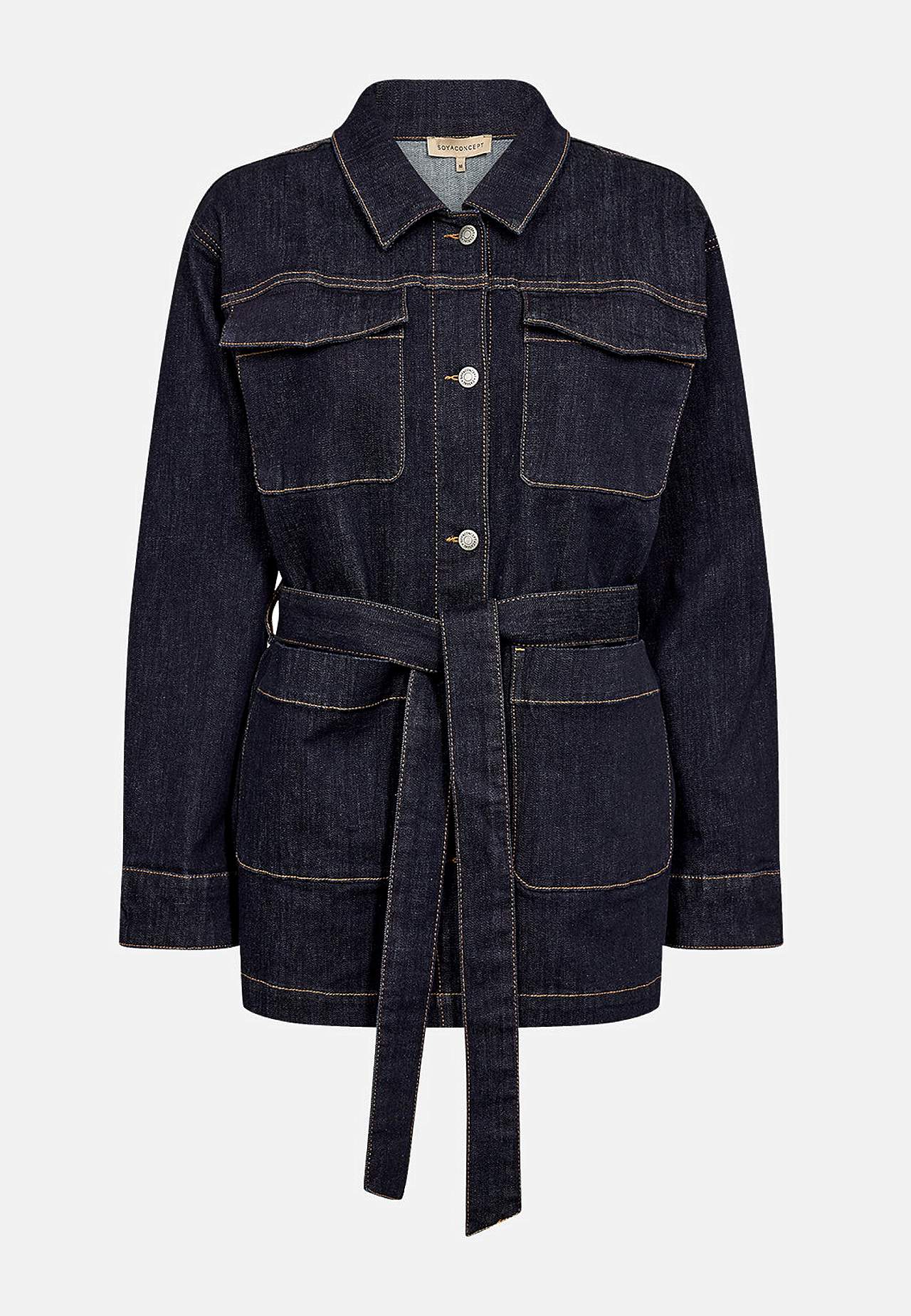 Lang denimjakke med knytebånd