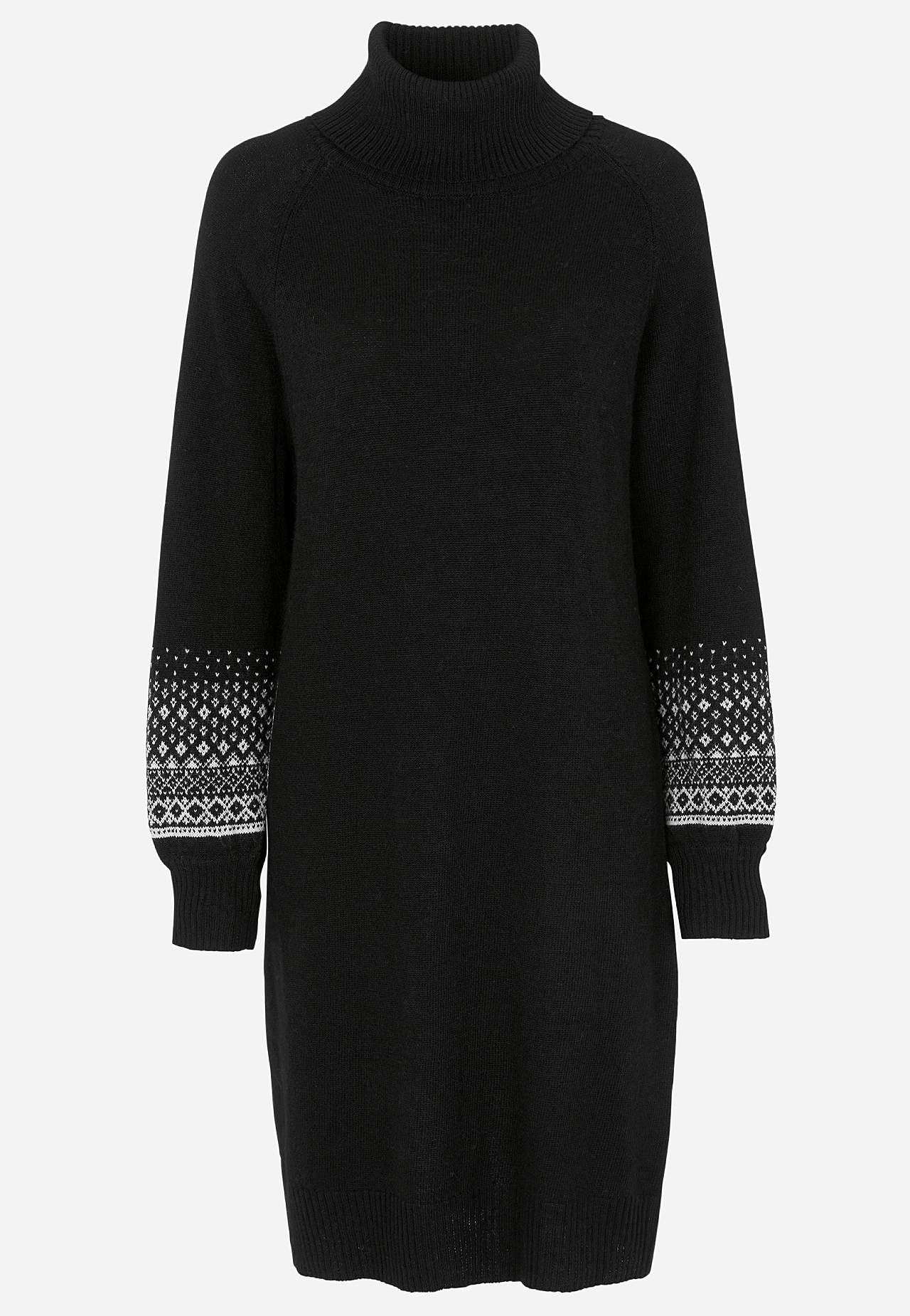 Strikket kjole med jacquard- mønstrede ermer