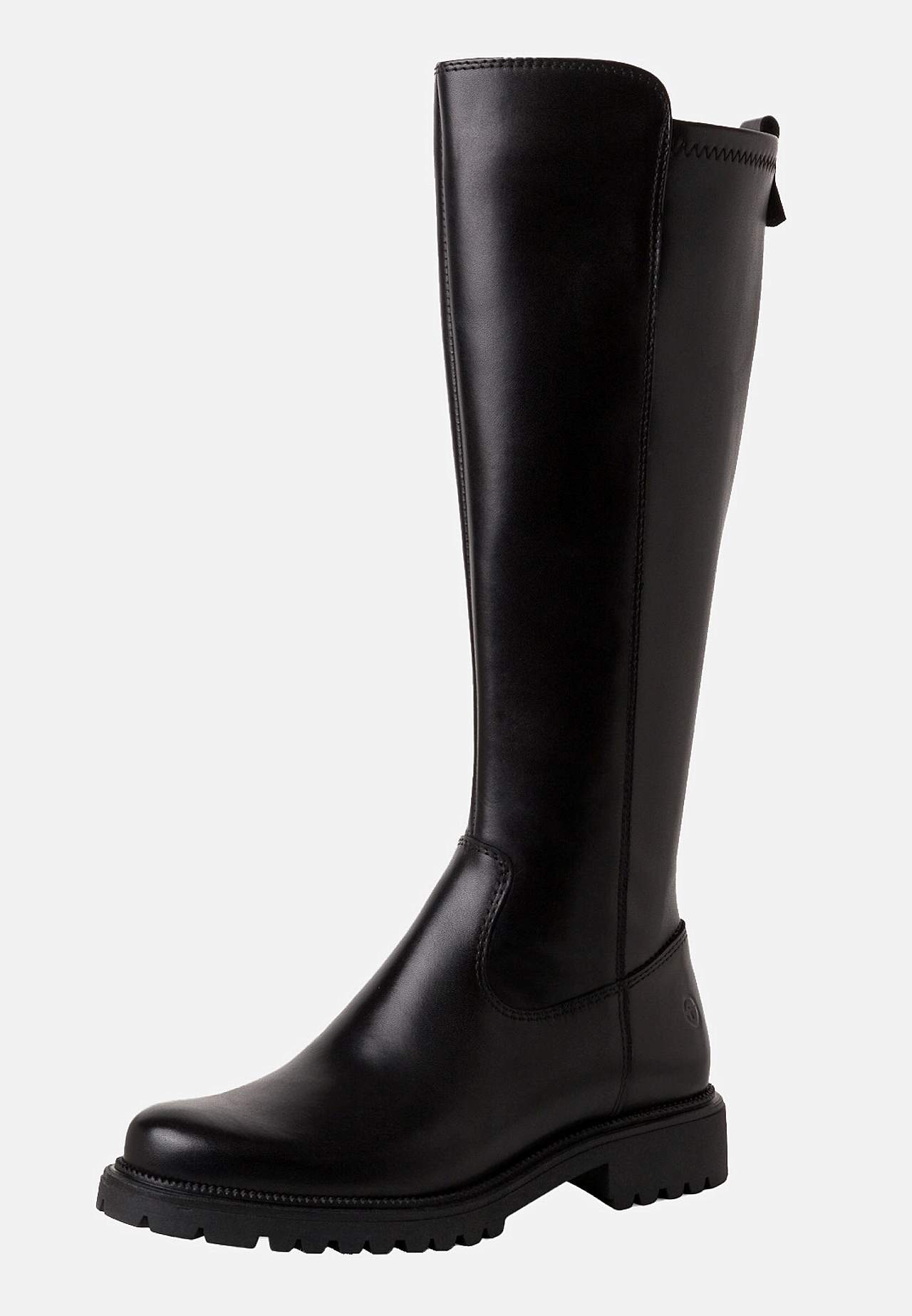 Lærstøvel med bred skaftvidde