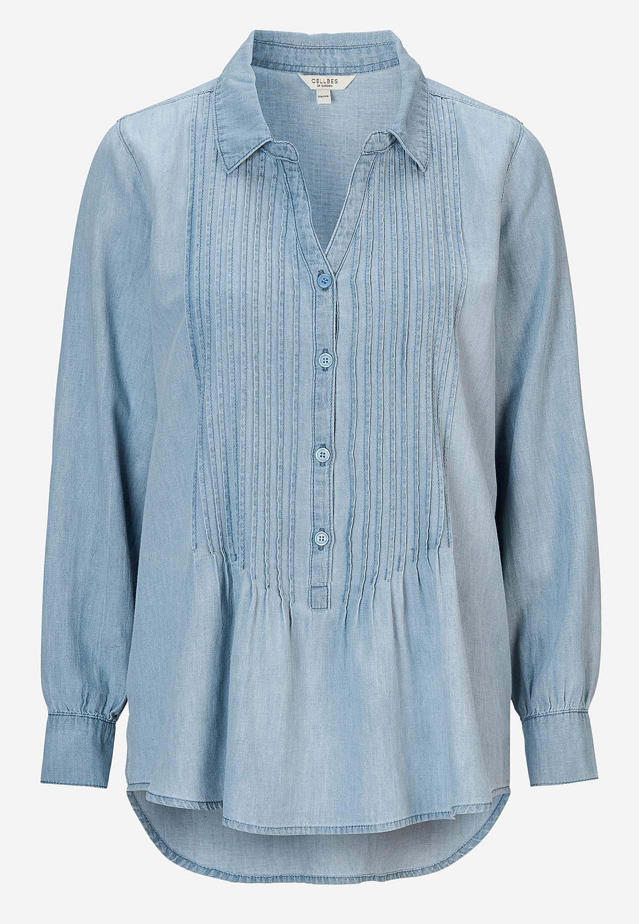 Denimbluse med sydd folder