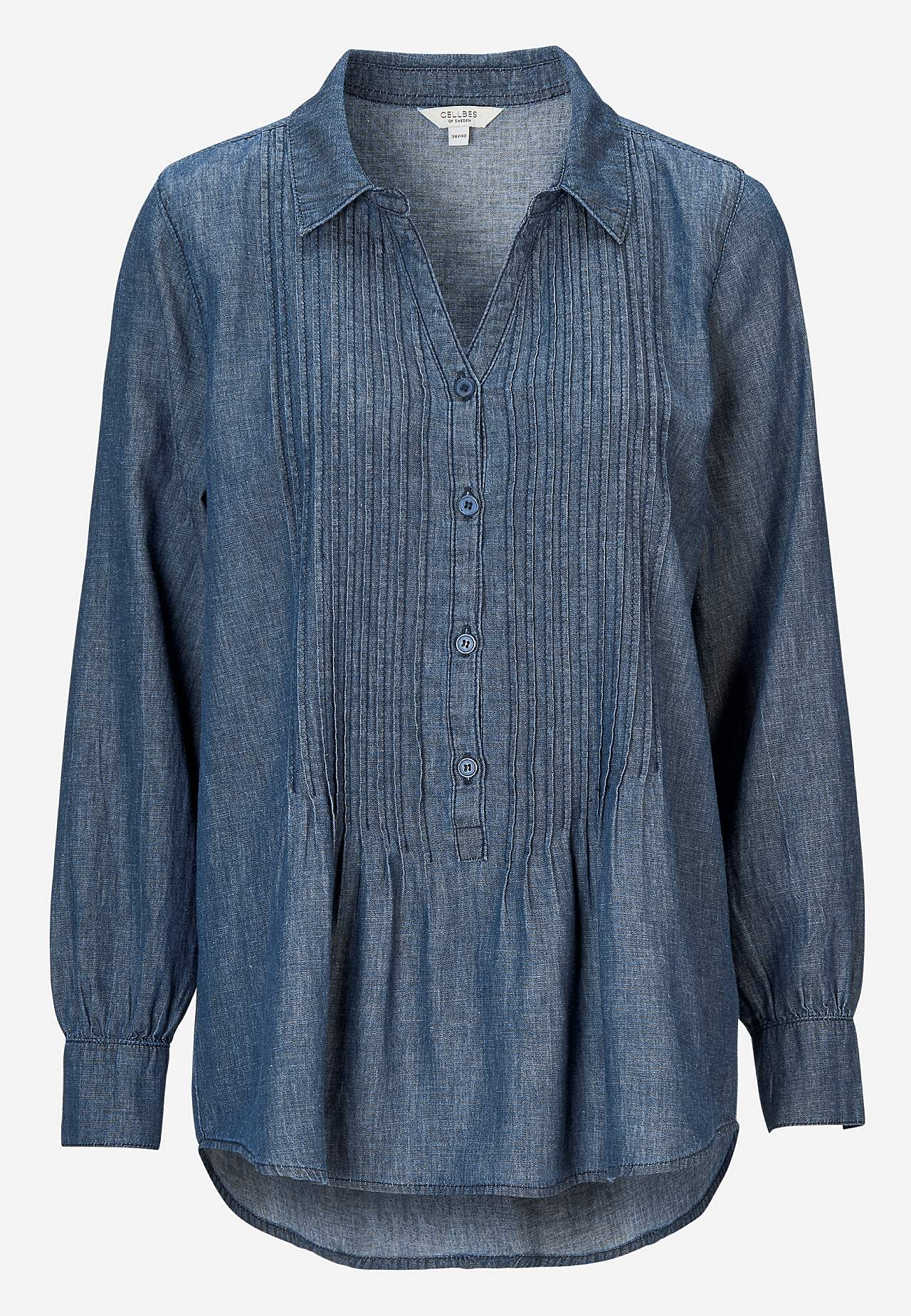 Denimbluse med sydd folder