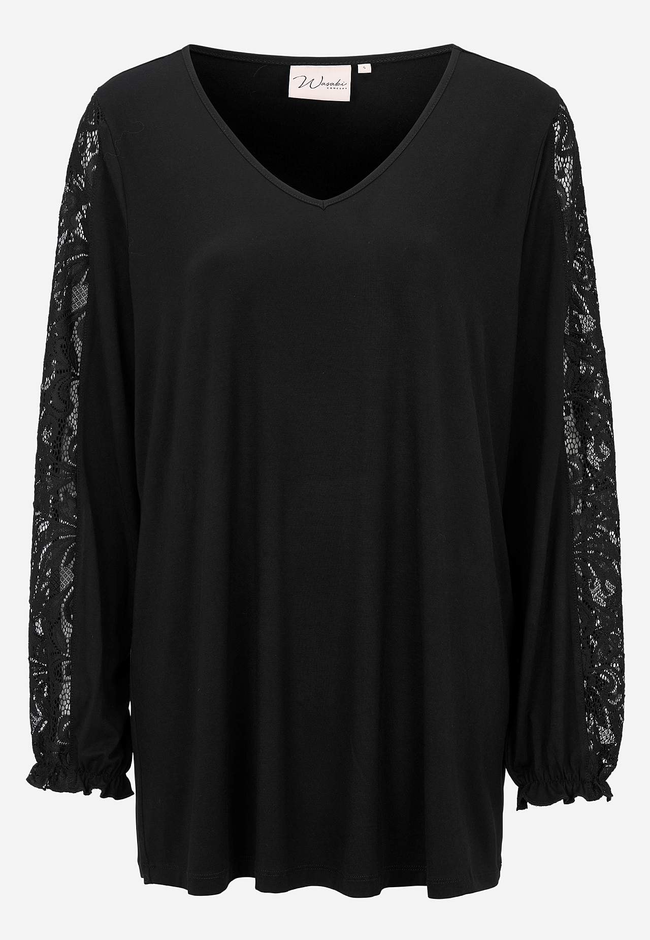 Jerseytopp med blondedetaljer på ermene