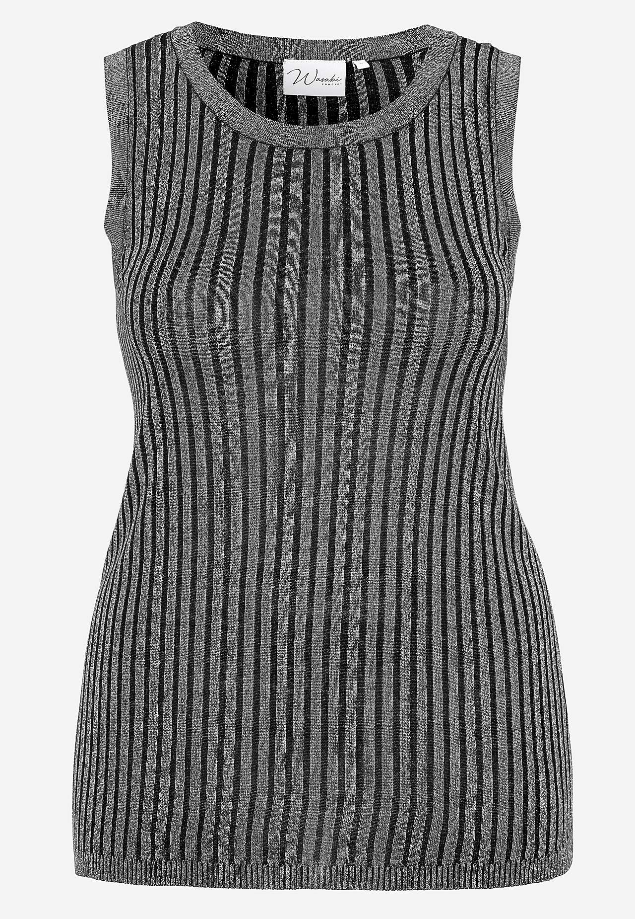 Ribbestrikket singlet med sølvfarget tråd