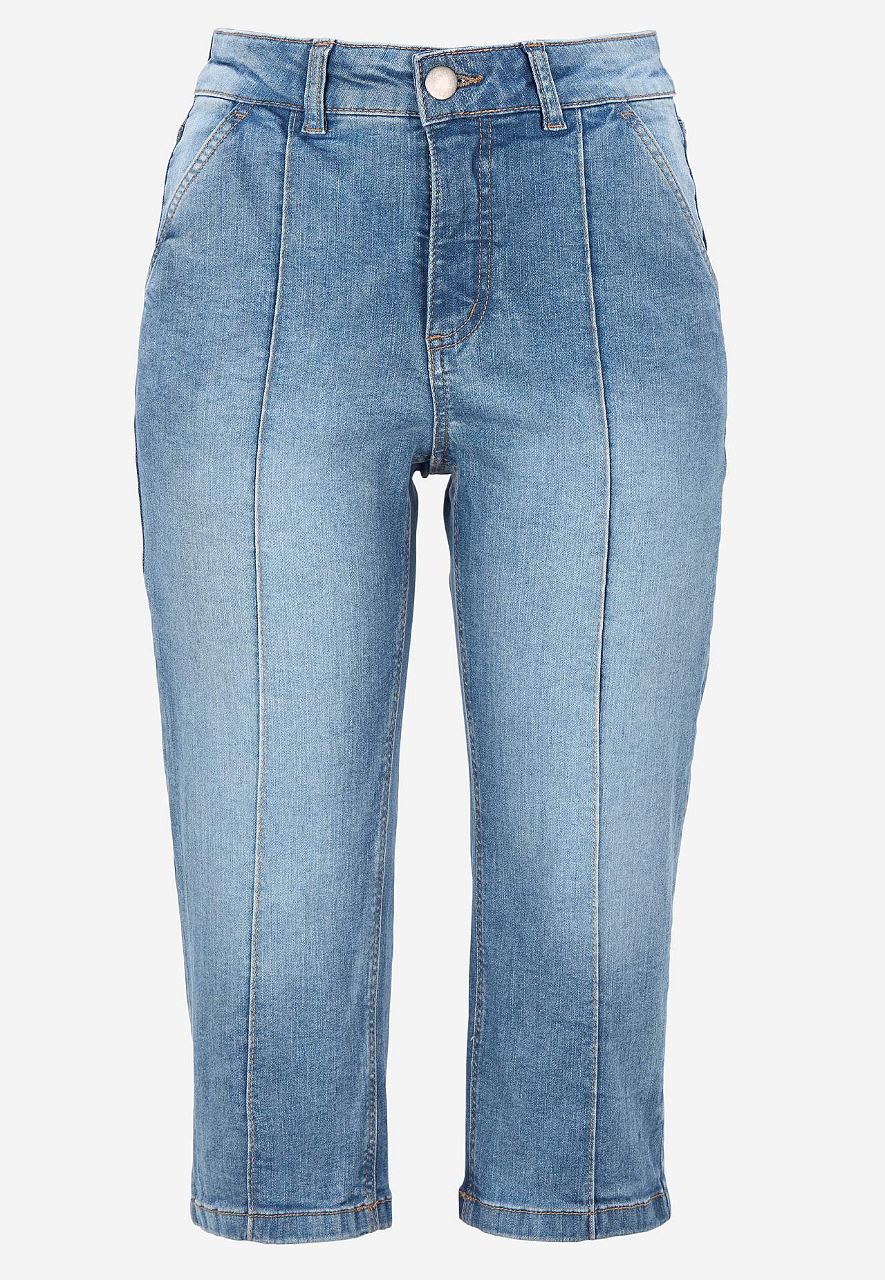 Stretchy caprijeans med sydd press