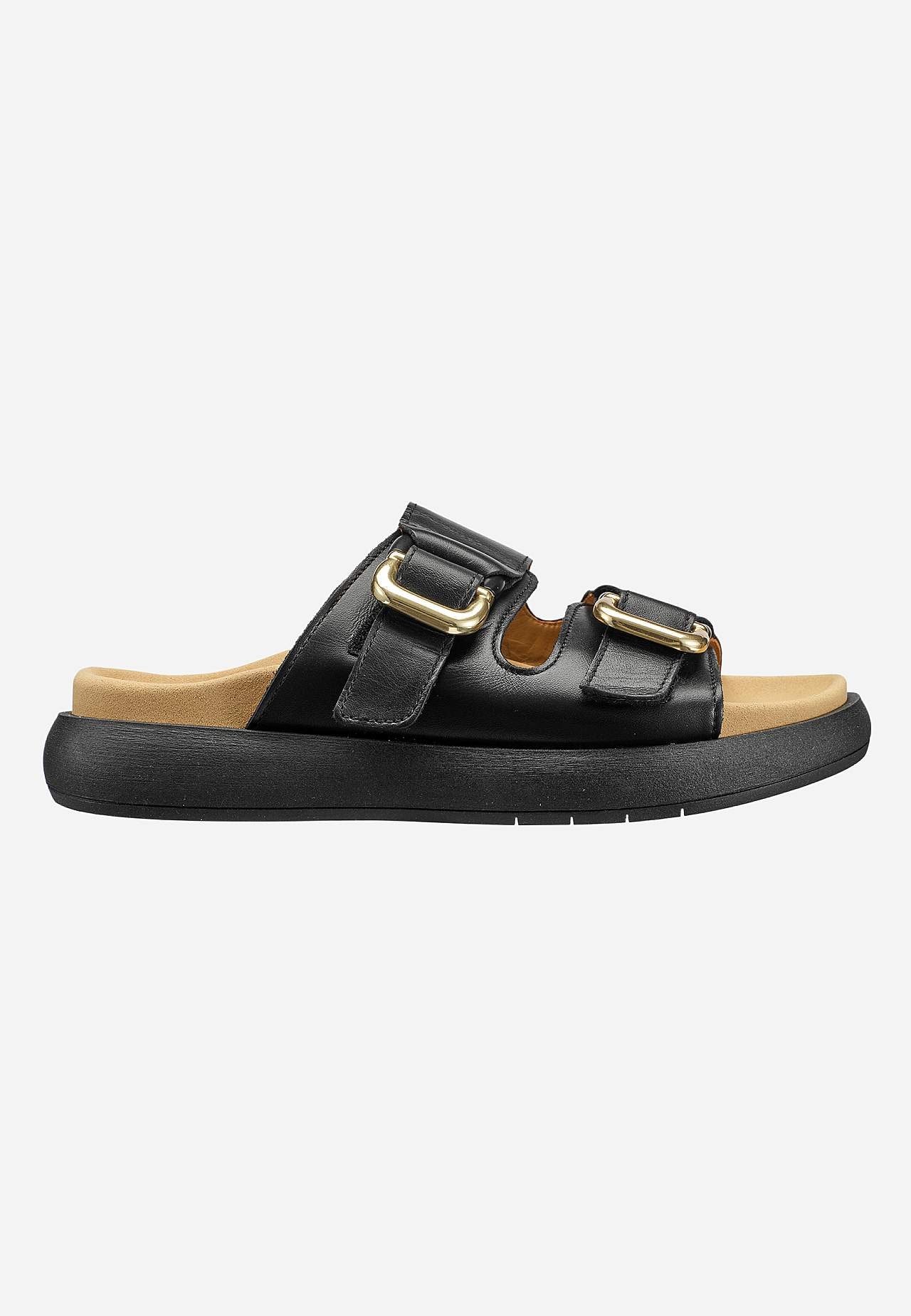 Skinnsandal med spenner