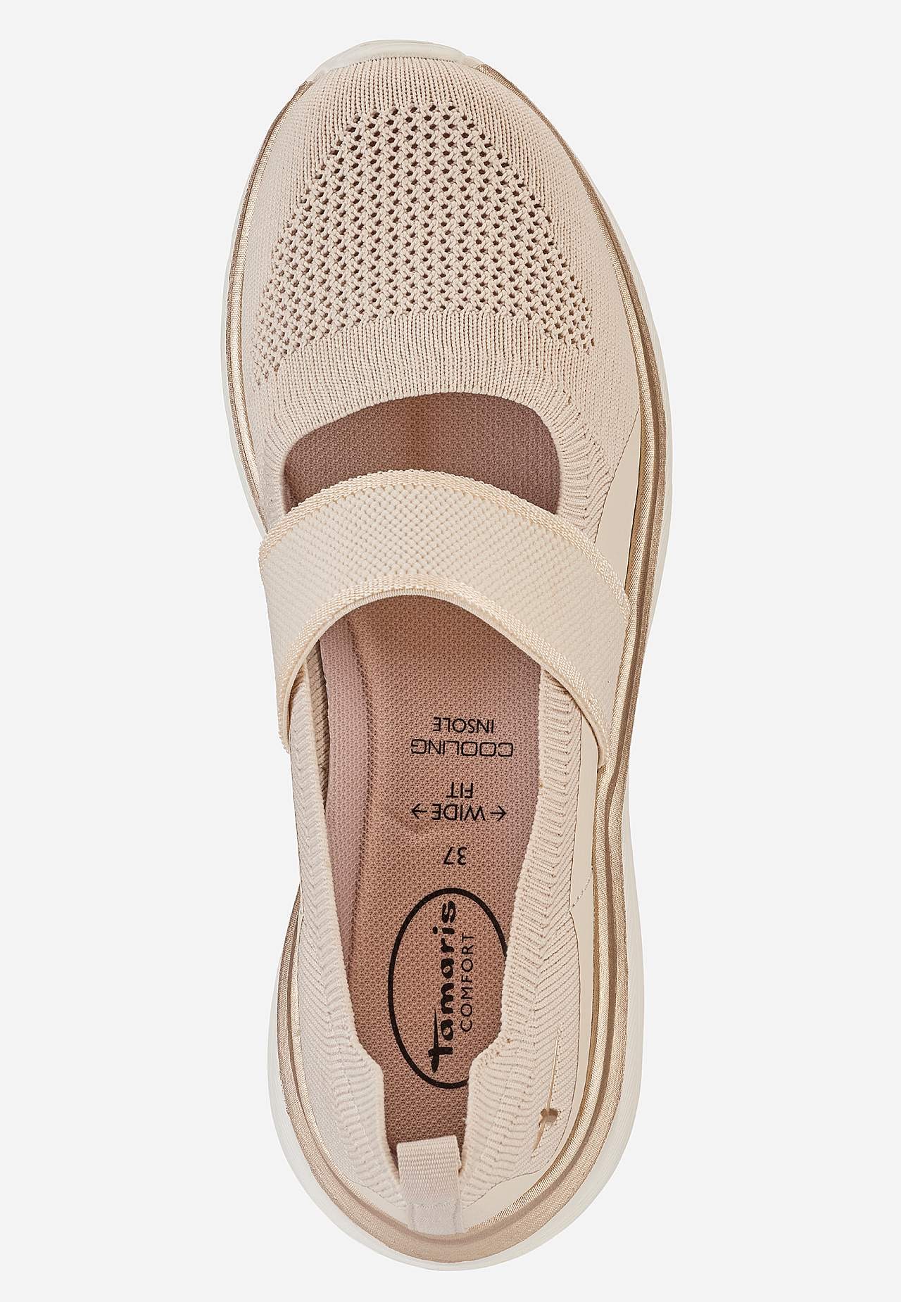 Sko i tekstil med elastisk stropp