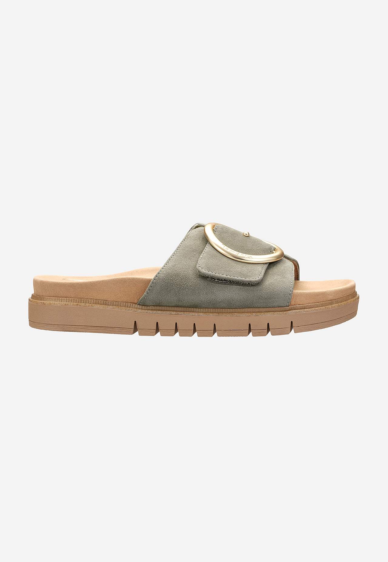Skinnsandal i semsket skinn