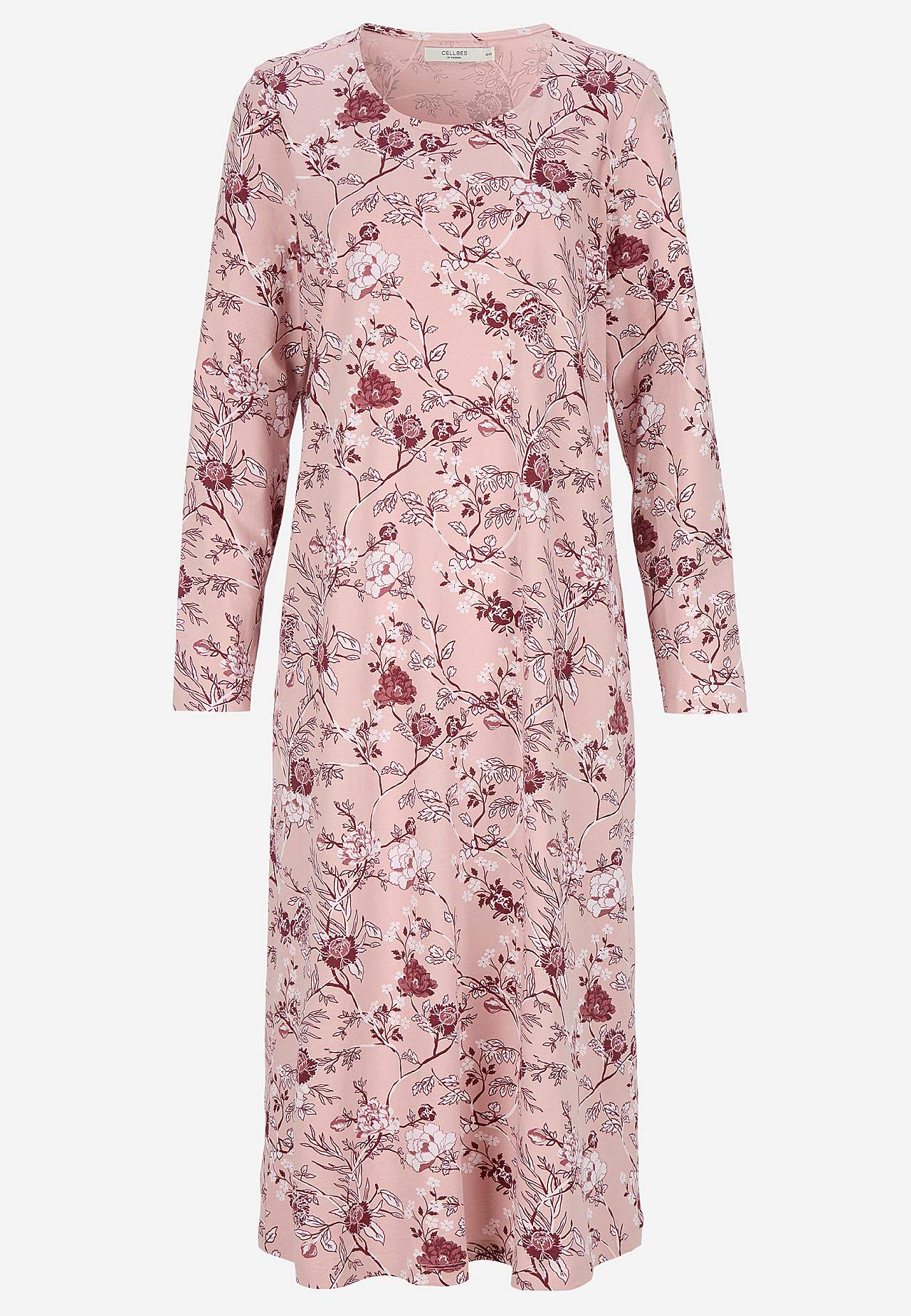 Blomstret nattkjole med lange ermer