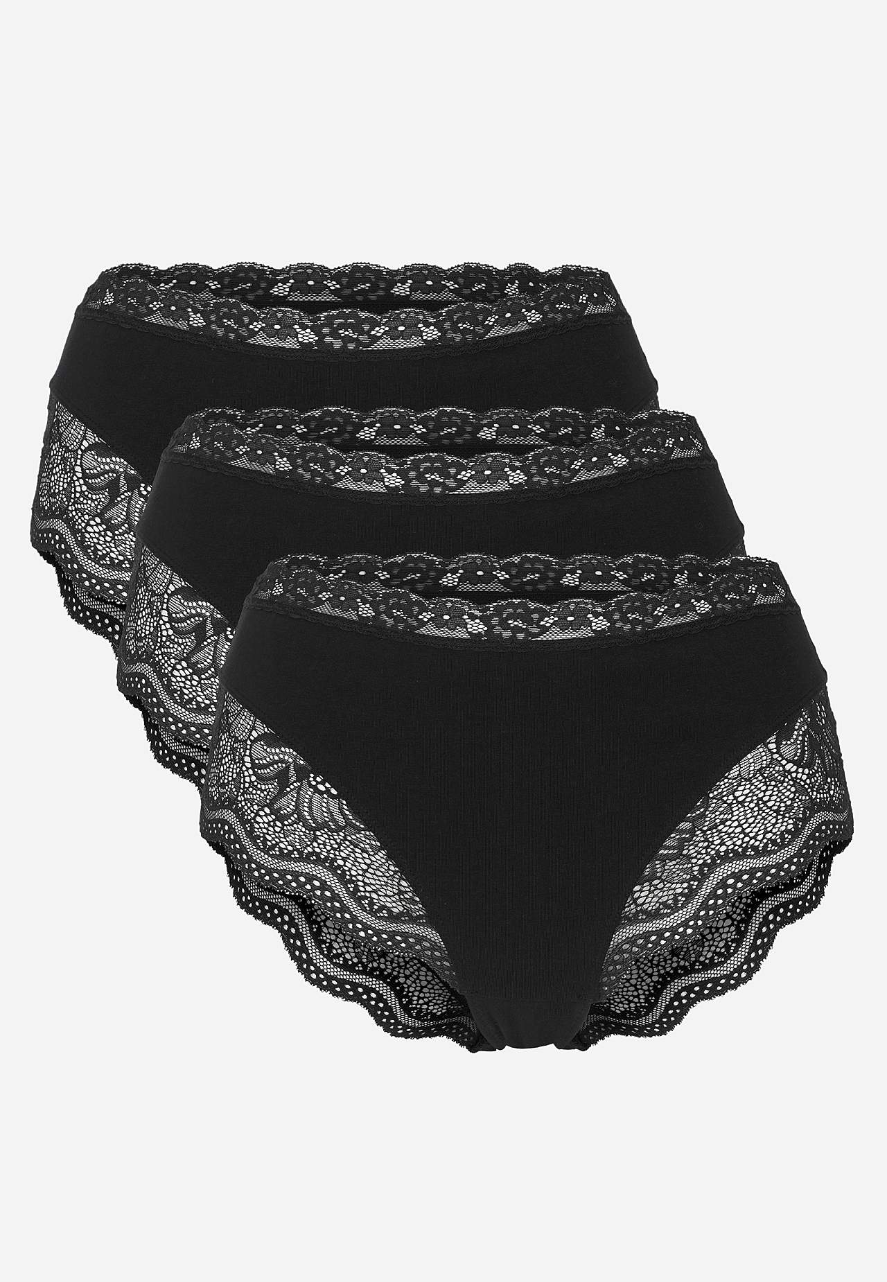 Dametruser i bomull med blondekant 3-pack