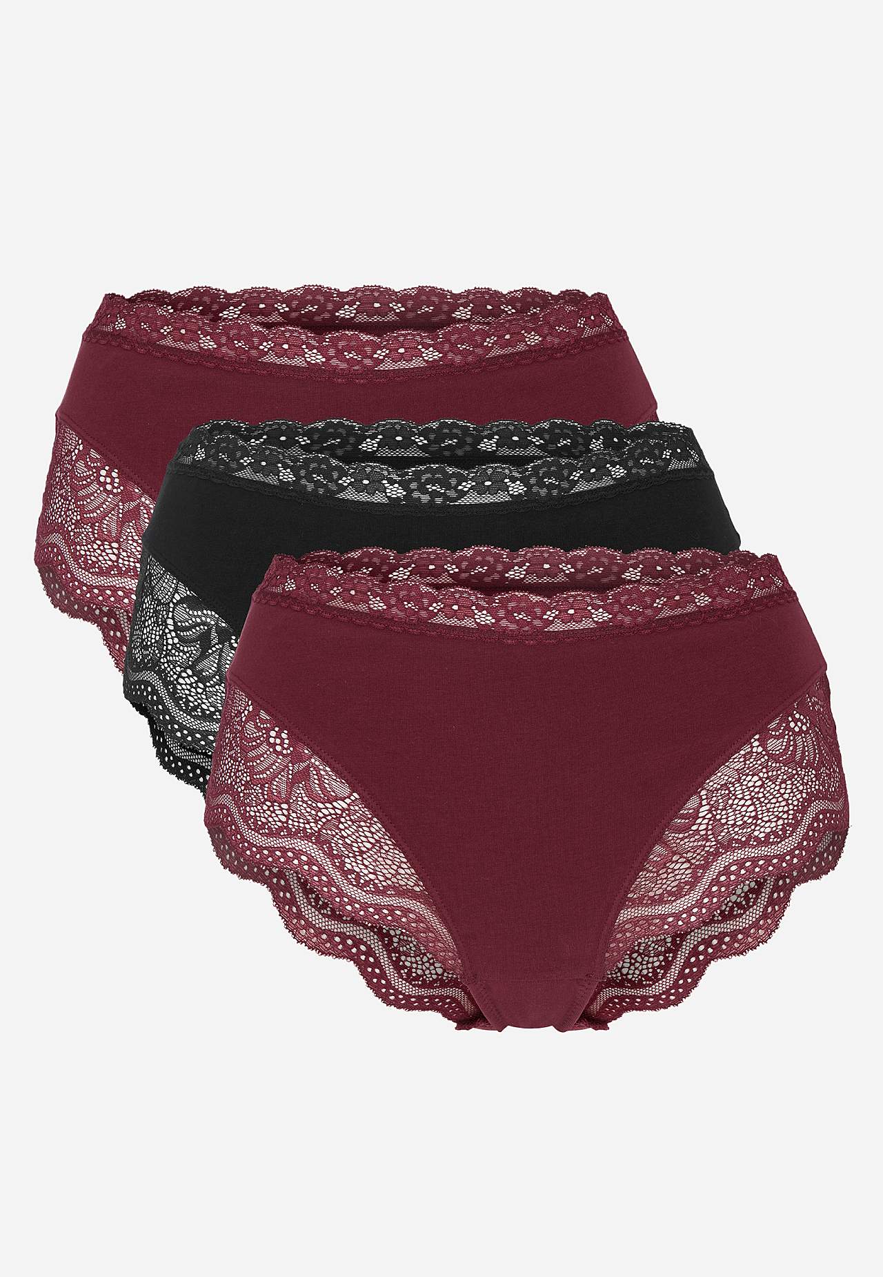 Dametruser i bomull med blondekant 3-pack
