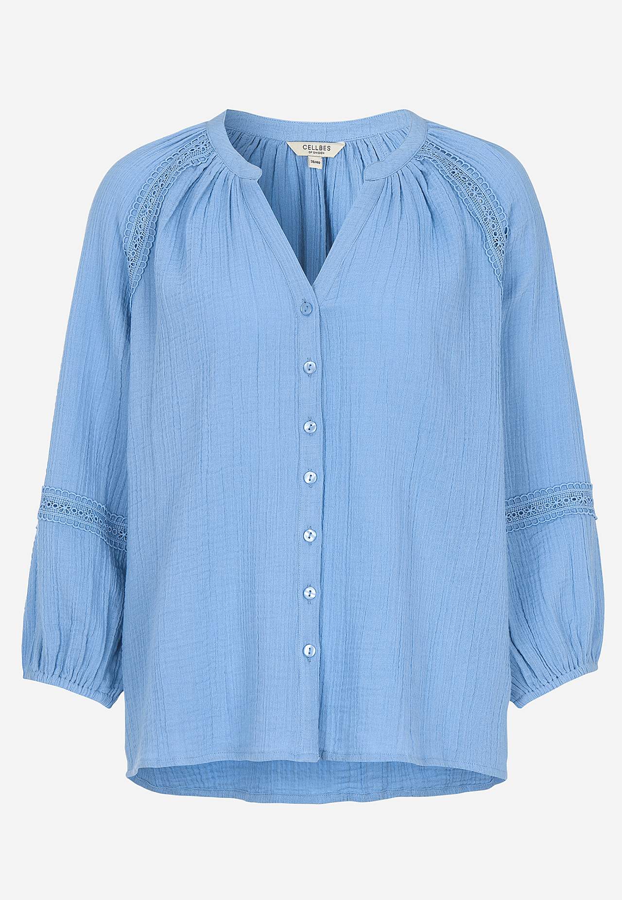 Bluse i rynket bomull
