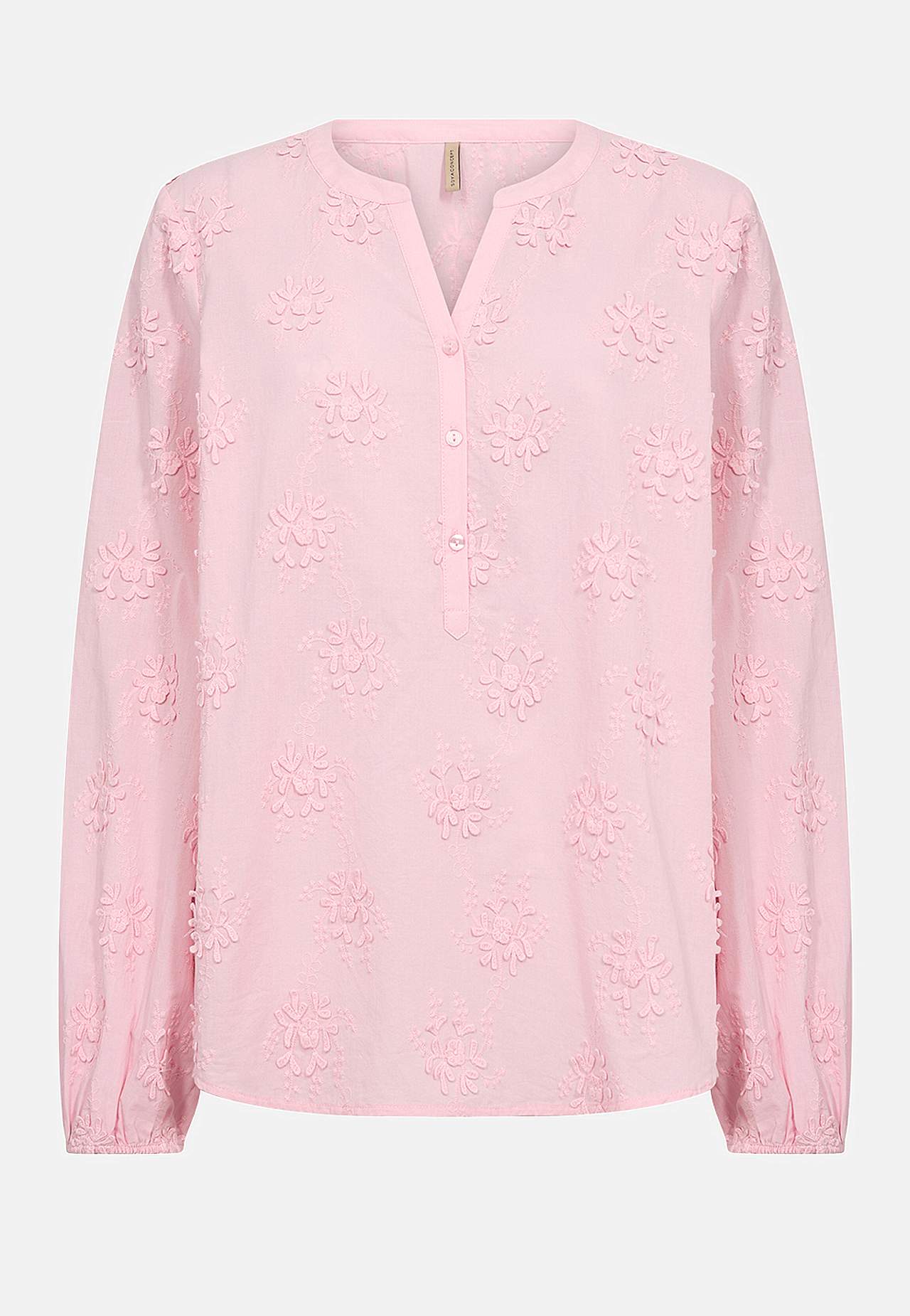 Bomullsbluse med blomsterapplikasjoner