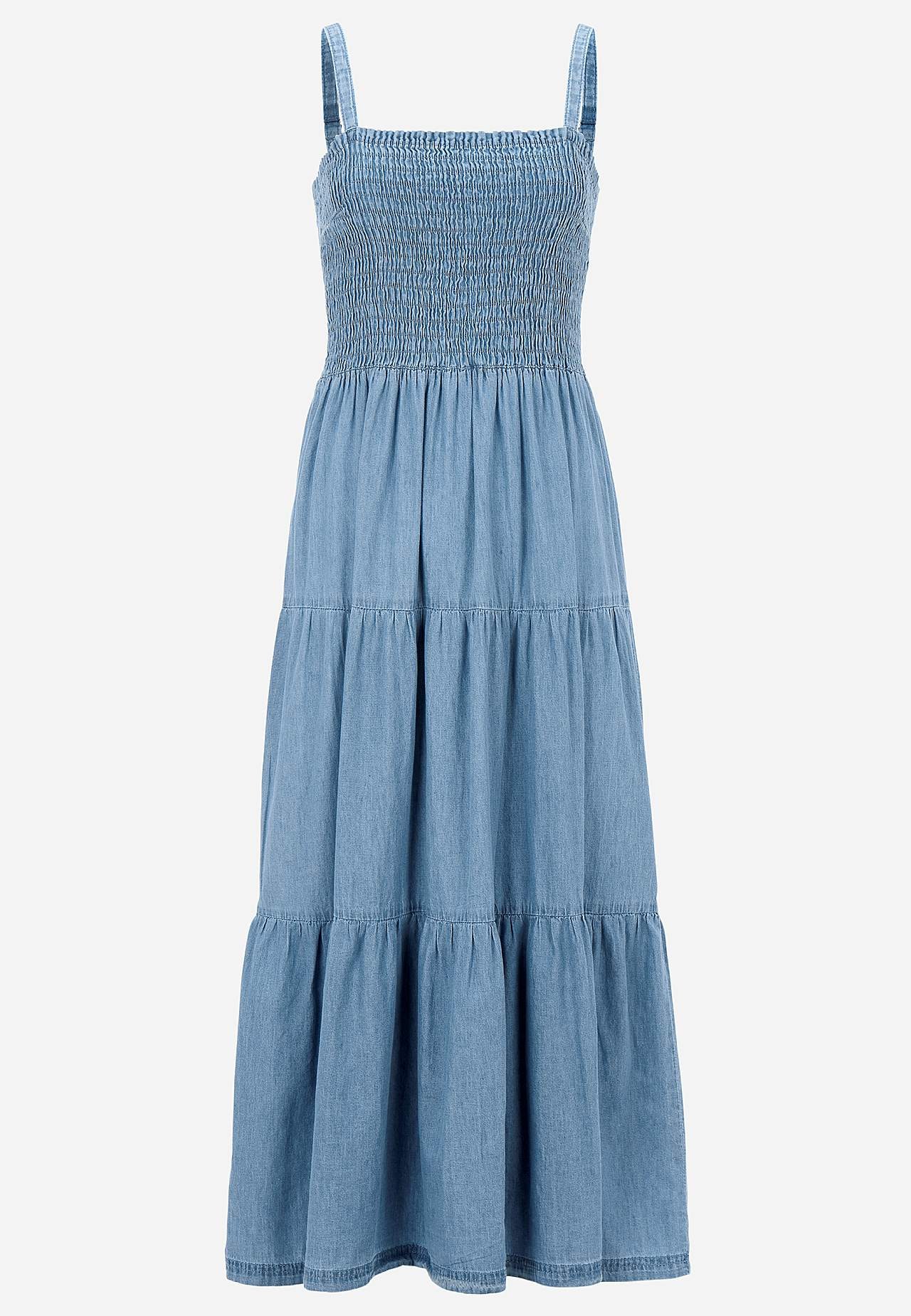Fantastisk myk denimkjole med volanger