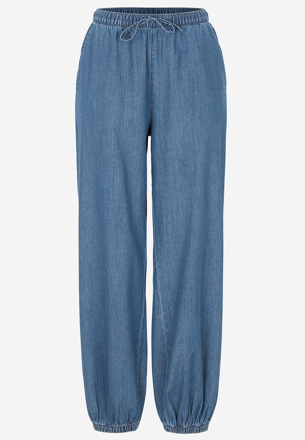 Bukse i lett denim med høy midje